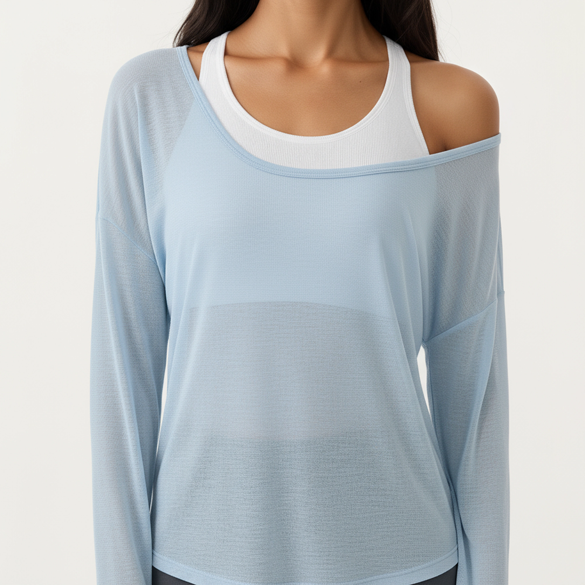 Anna-Kaci Women's 2-Piece Long Sleeve Sheer Pullover Top Set with Off Shoulder Neckline and Relaxed Fit