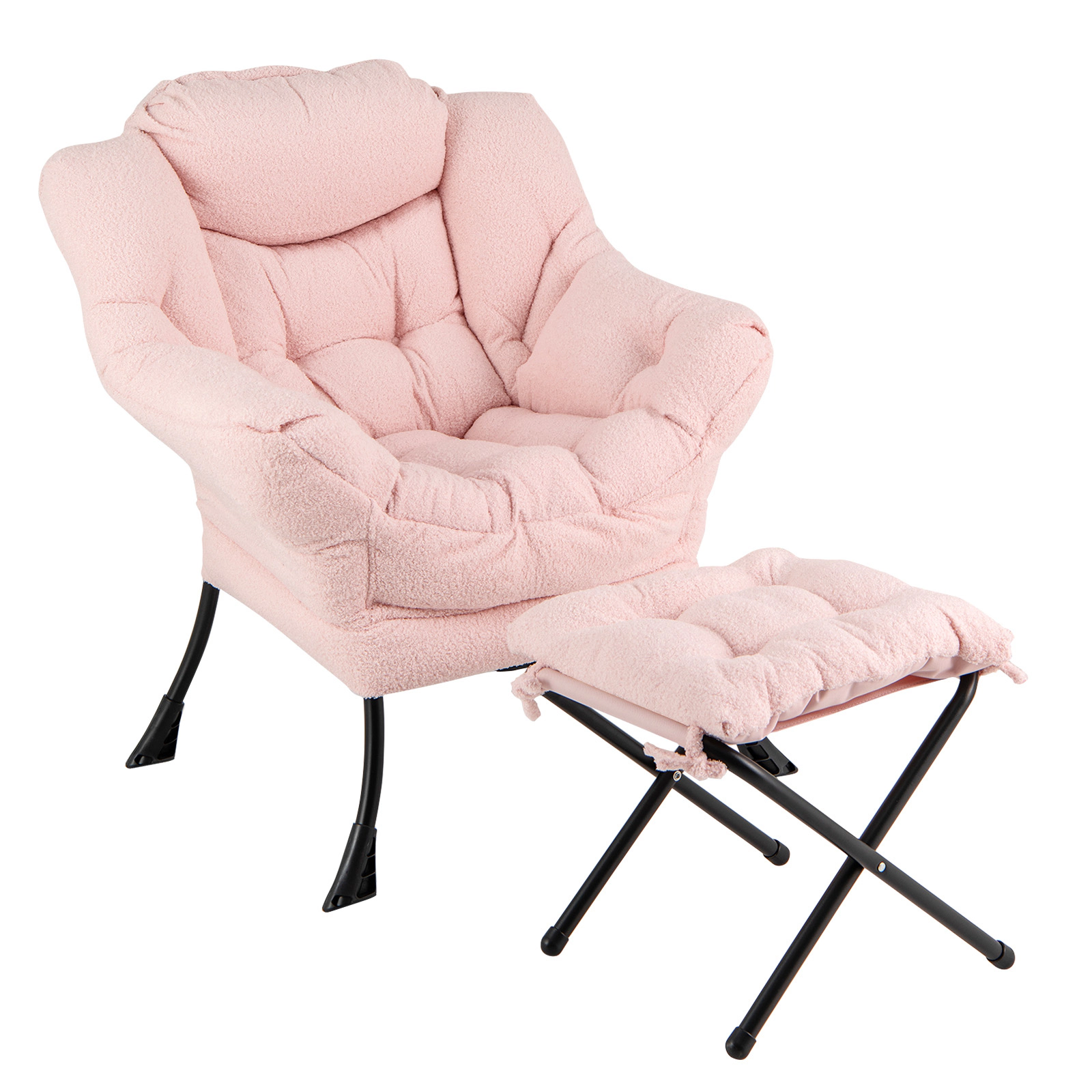 Hivvago Modern Accent Chair with Folding Footrest and Head Pillow-Pink