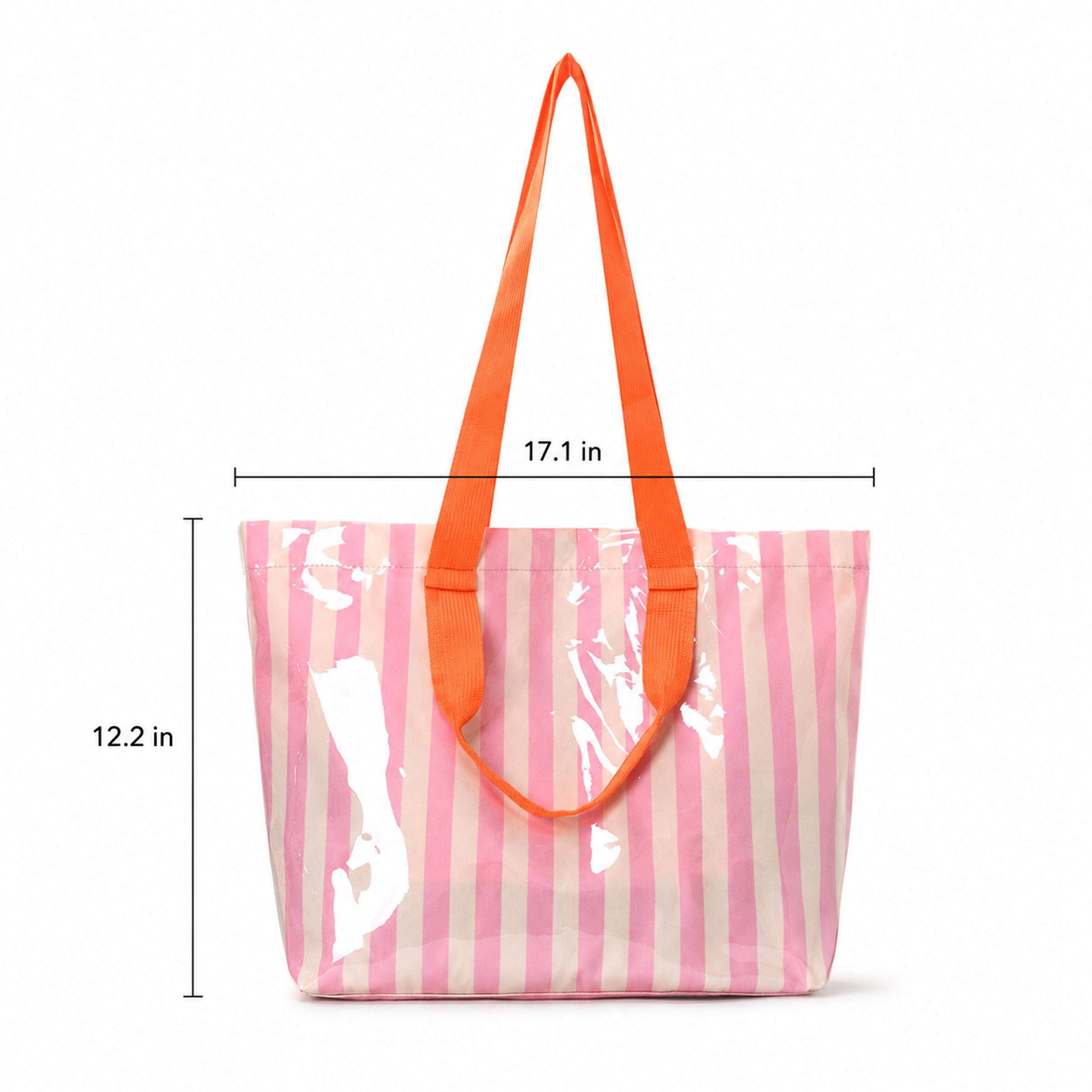 Alilang Women's Striped PVC Beach Tote Bag with Magnetic Closure and Zip Pocket, Green Pink Stripe