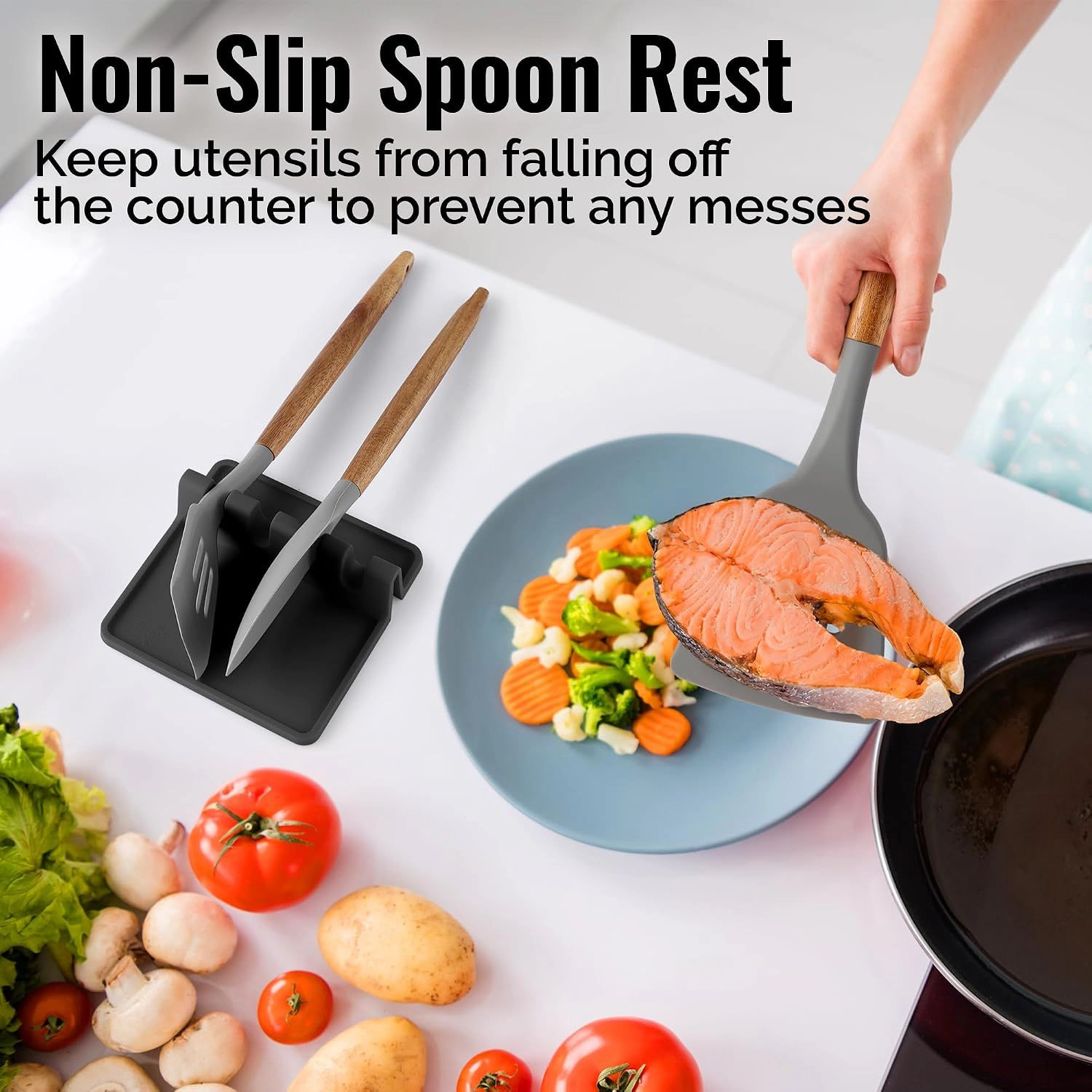 Zulay Kitchen Silicone Utensil Rest with Drip Pad for Multiple Utensils - Heat-Resistant & Spoon Holder Stove Top