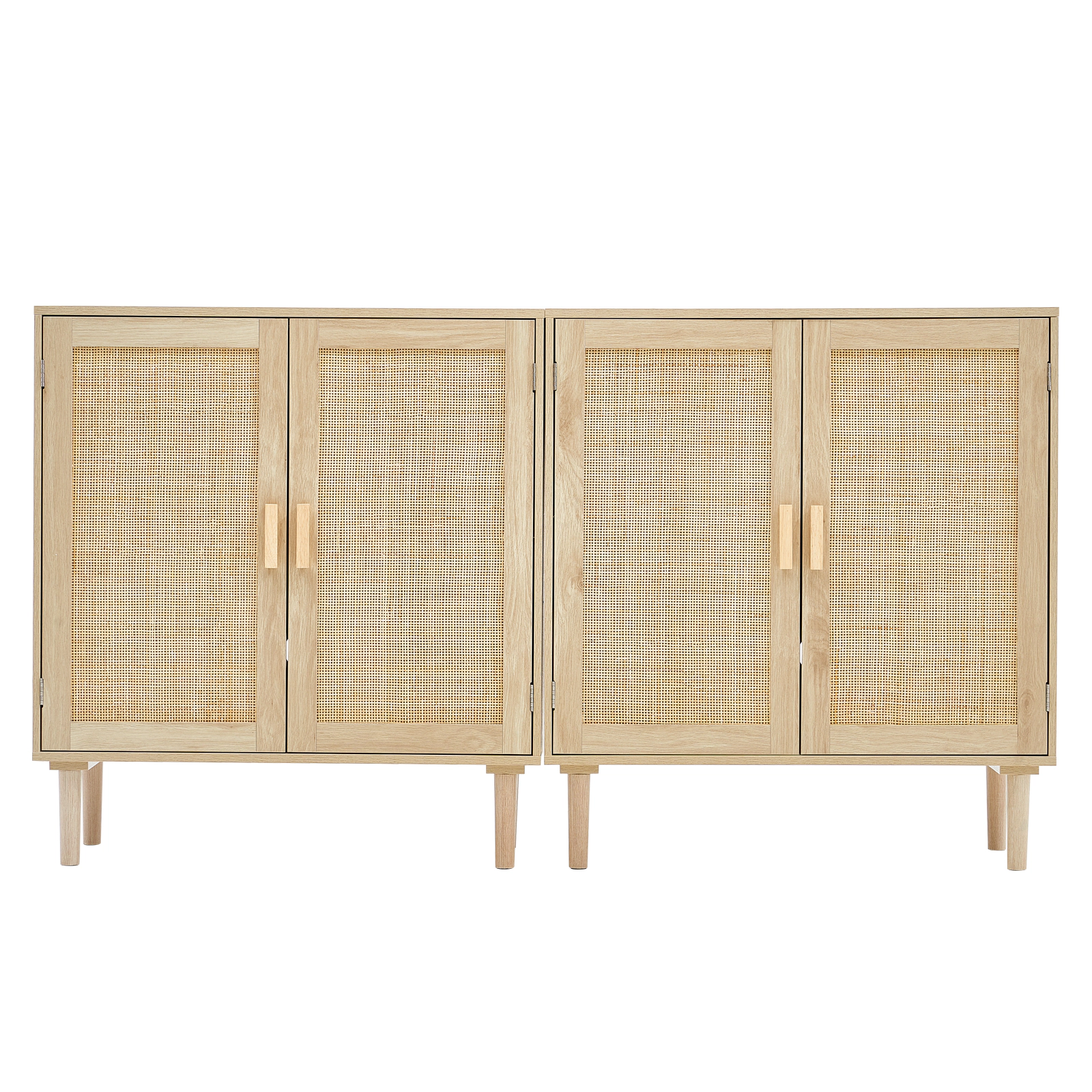 HONGGE Rattan Cabinet Rattan Storage Cabinet with Magnetic Doors and Adjustable Shelves Sideboard Buffet Cabinet for