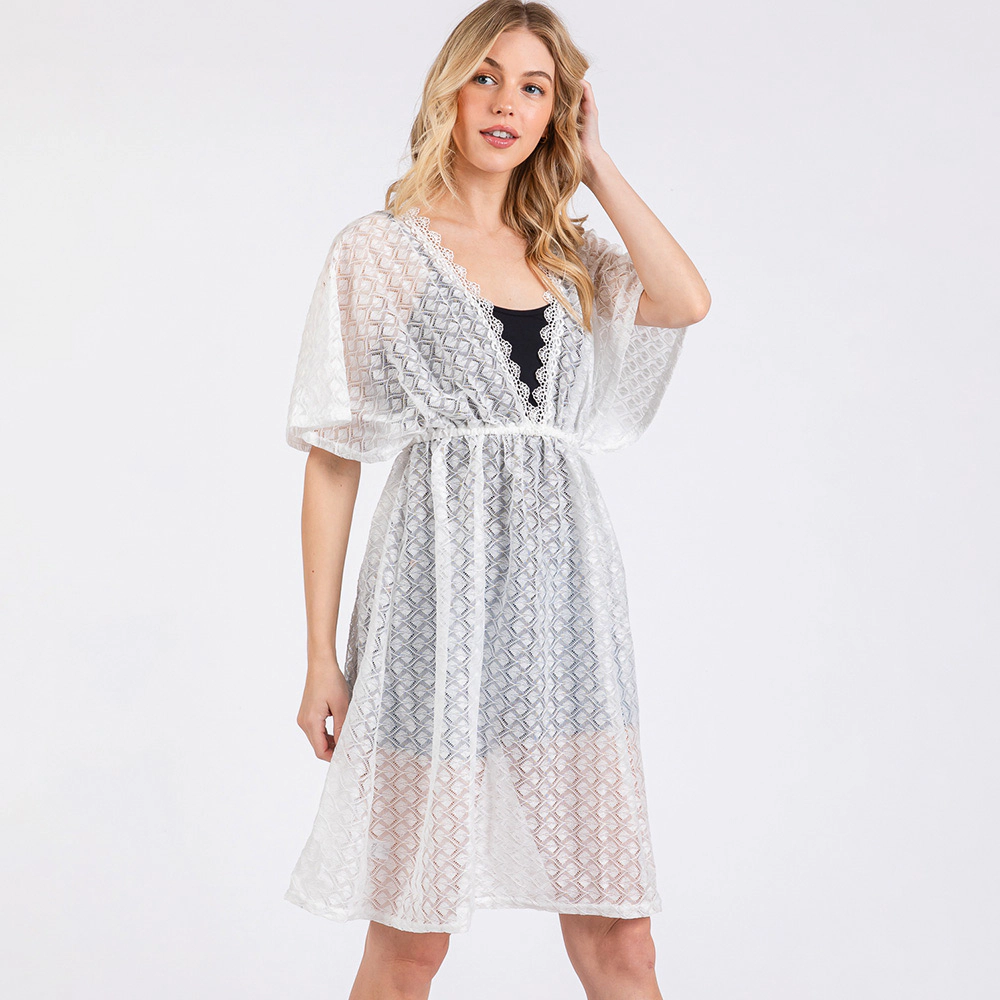 TRUEDAMES Women V Neck Detailed Crochet Lace Cover Up Poncho