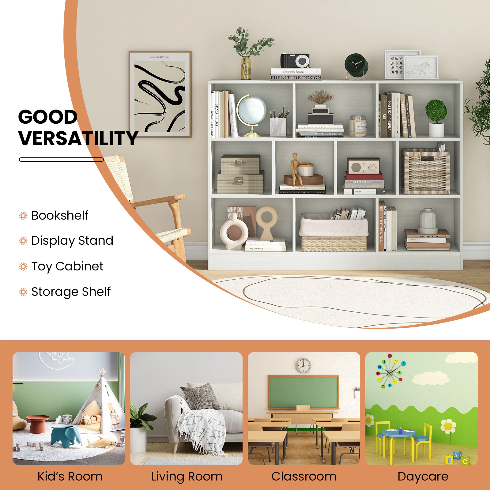 SUGIFT White 10-Cube 375-lb Capacity 55-in Wooden Kids Toy Storage Organizer Bookshelf with 154-lb Top