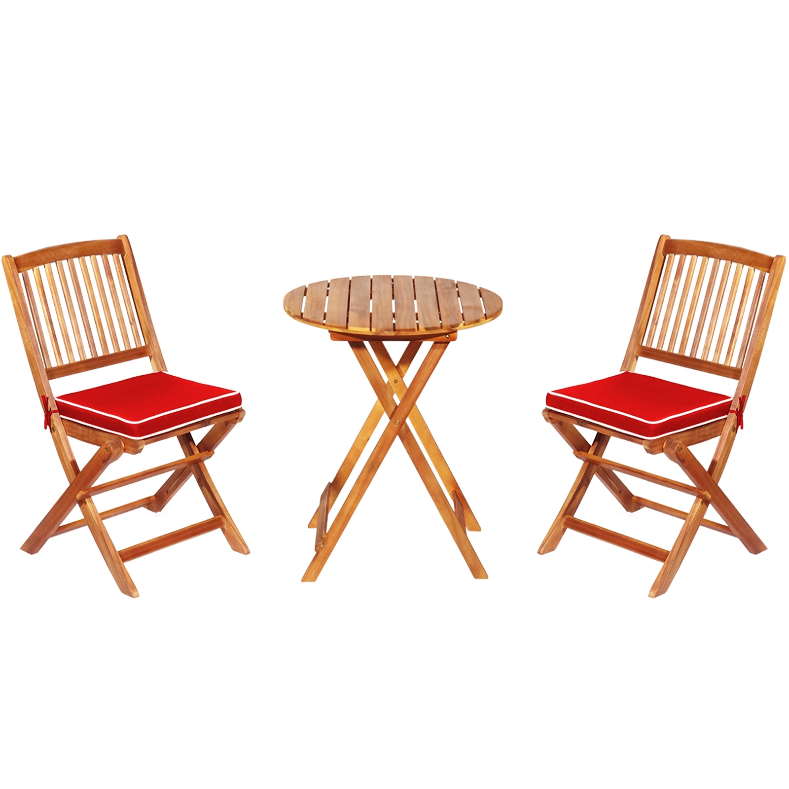 LJG 3 Pieces Patio Folding Bistro Set with Padded Cushion and Round Coffee Table