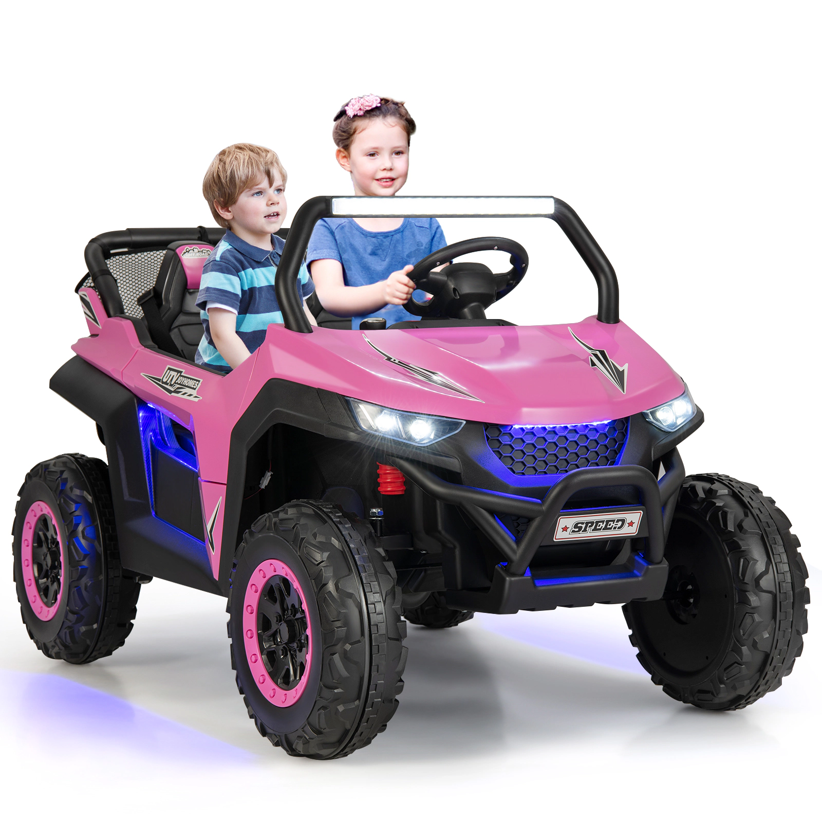Glintex 12V 2-Seat Kids Ride-On UTV with 3-Point Belts and 130-Lb Load
