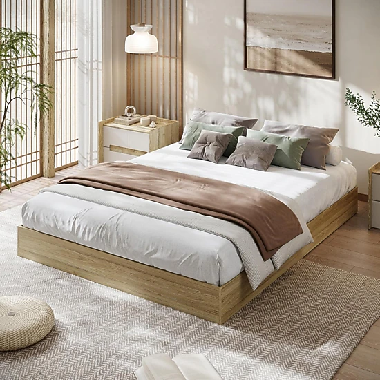 BebreezChic Full Wood Platform Bed Frame Floor-Standing Headboard-Free ...