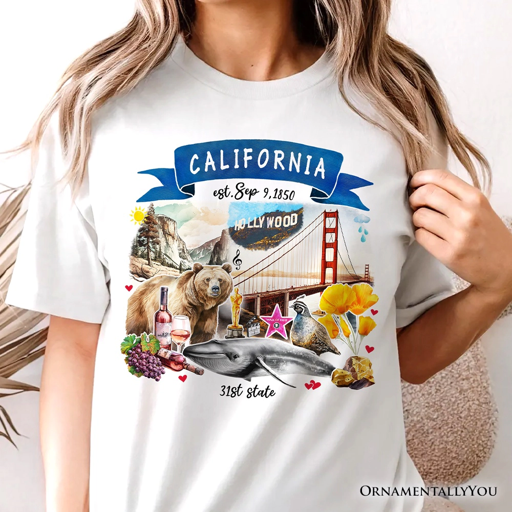 OrnamentallyYou Unisex Artistic California State Themes And Landmarks T-Shirt