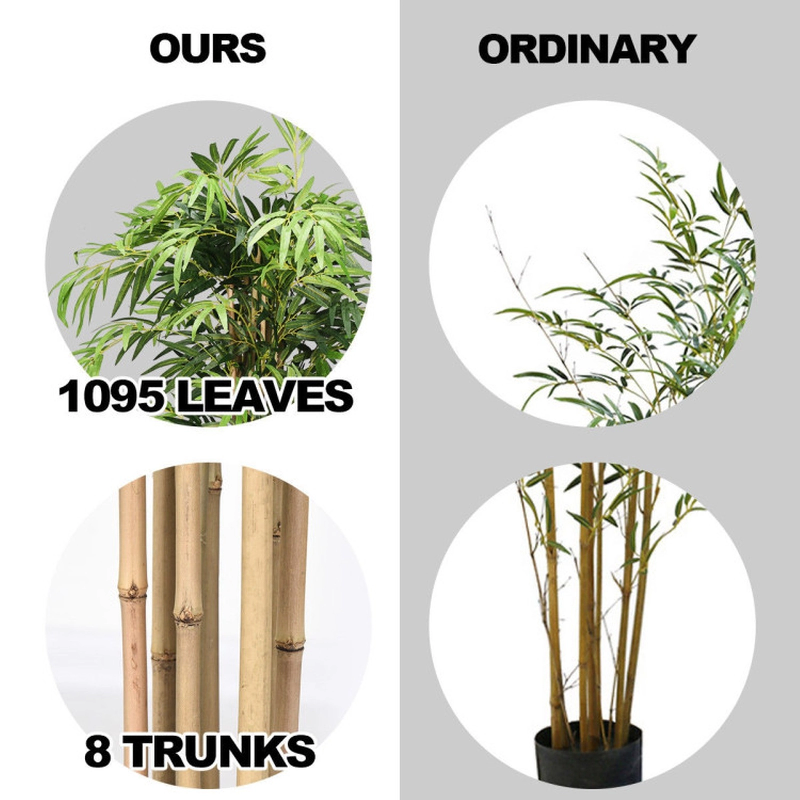 SUGIFT 5-Foot Artificial Bamboo Silk Tree with 8 Wood Trunks and 1095 Leaves in 7-in Black Plastic Planter Green