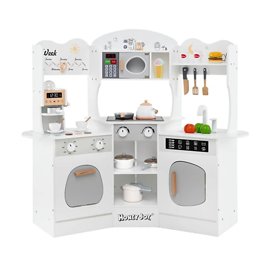 Hivvago Corner Wooden Play Kitchen with Coffee Machine and Slide for Kids