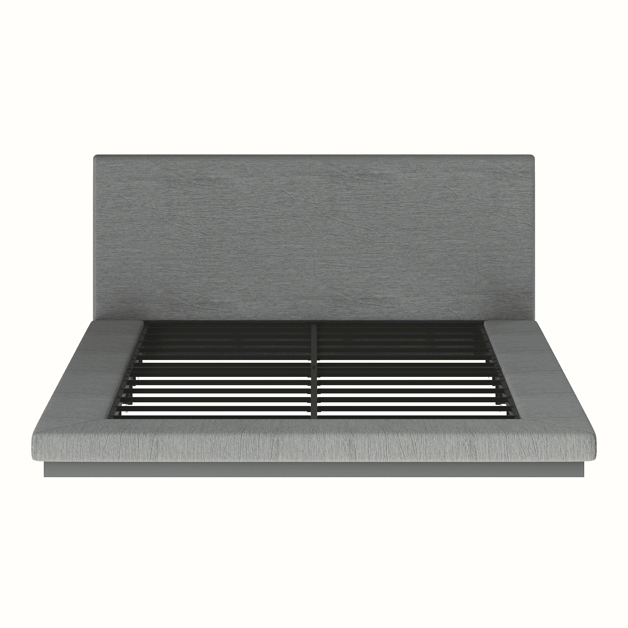 Flynama Queen Floating Bed with Padded Headboard, Low Profile Metal Slat Base, Gray