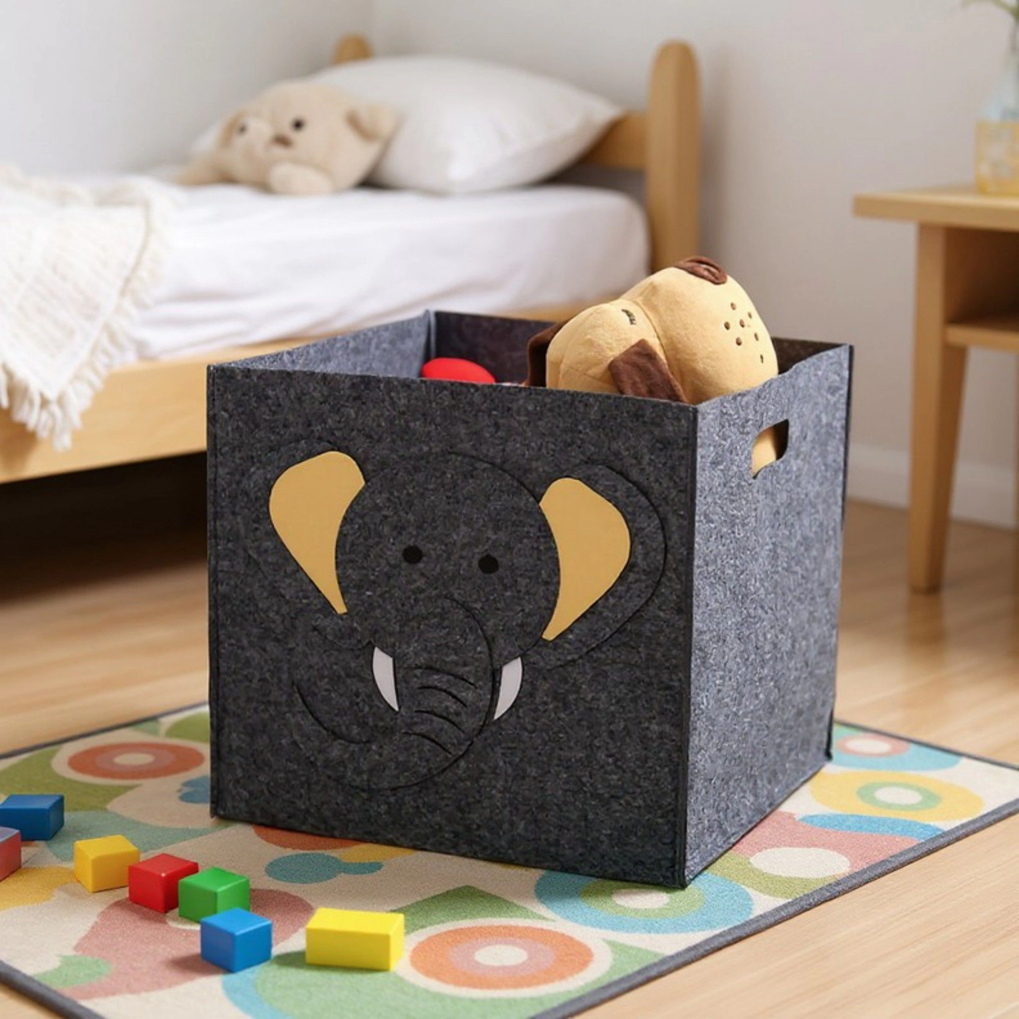 Alilang Women Animal Design Felt Storage Box with Cutout Handles and Foldable Structure 13.7x13.7x13.7in