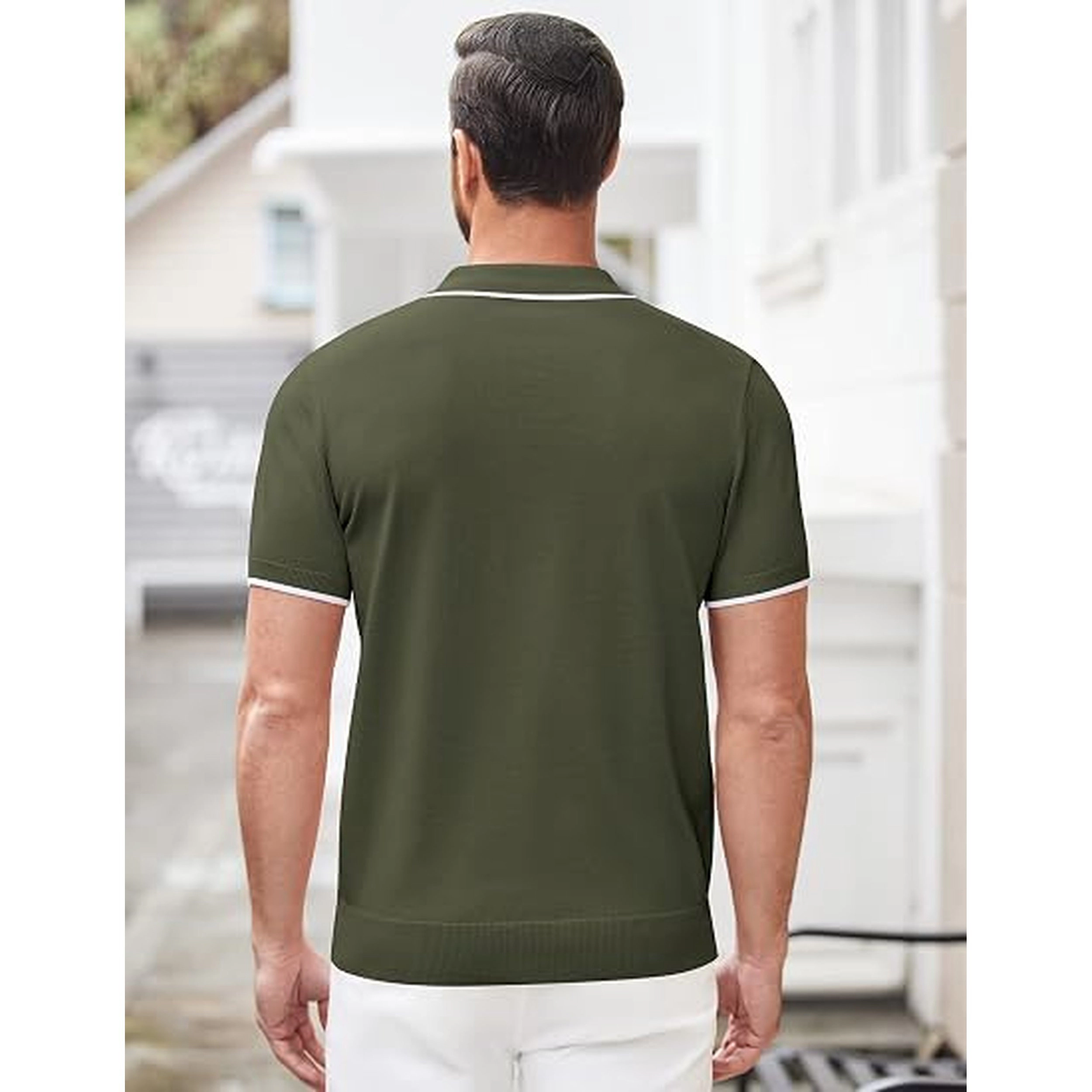 COOFANDY Men's Regular Fit Short Sleeve Zip Collar Polo Shirt