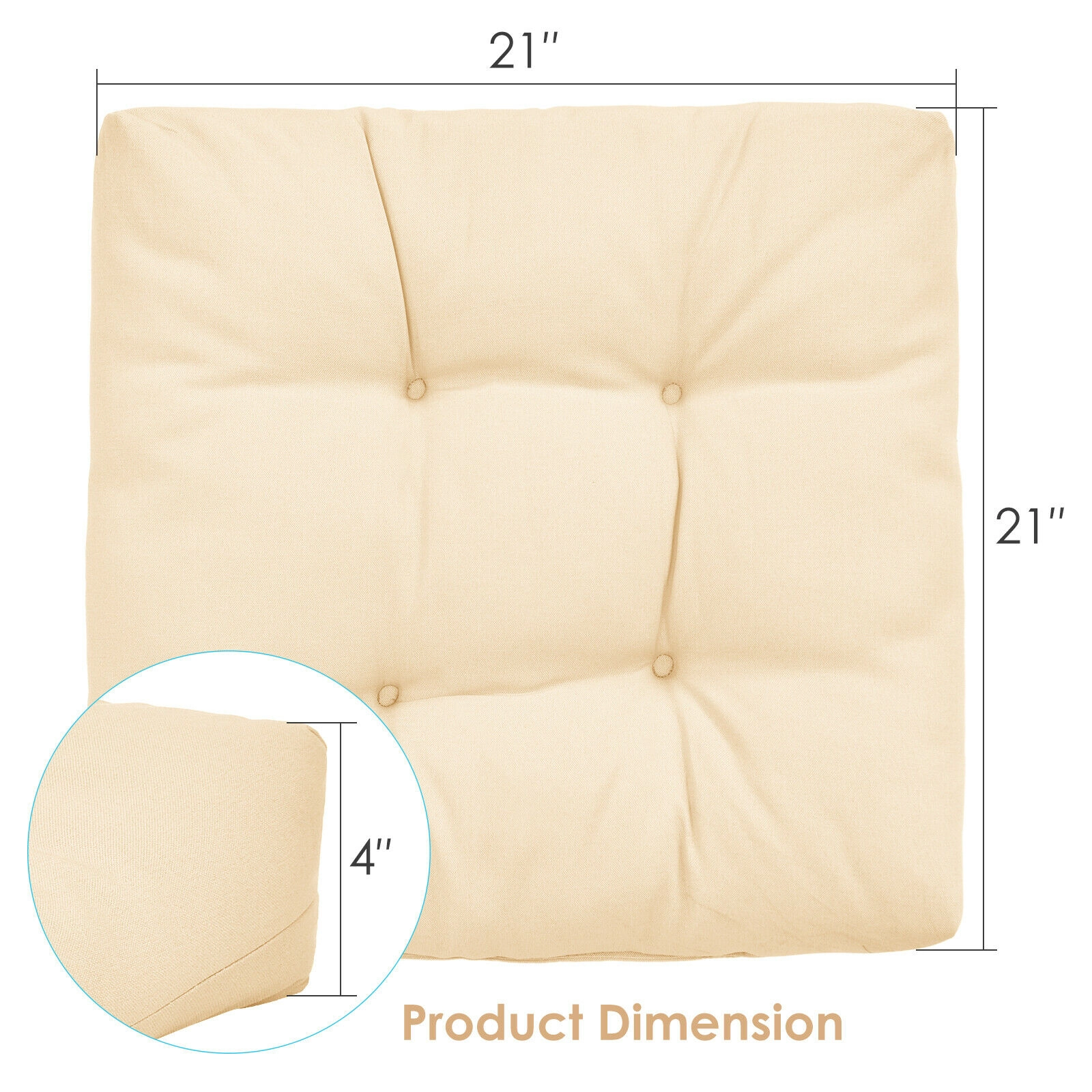 SUGIFT 2-Pack 21-in x 21-in Beige Waterproof Outdoor Patio Chair Seat Cushion Pads with Sun Protection