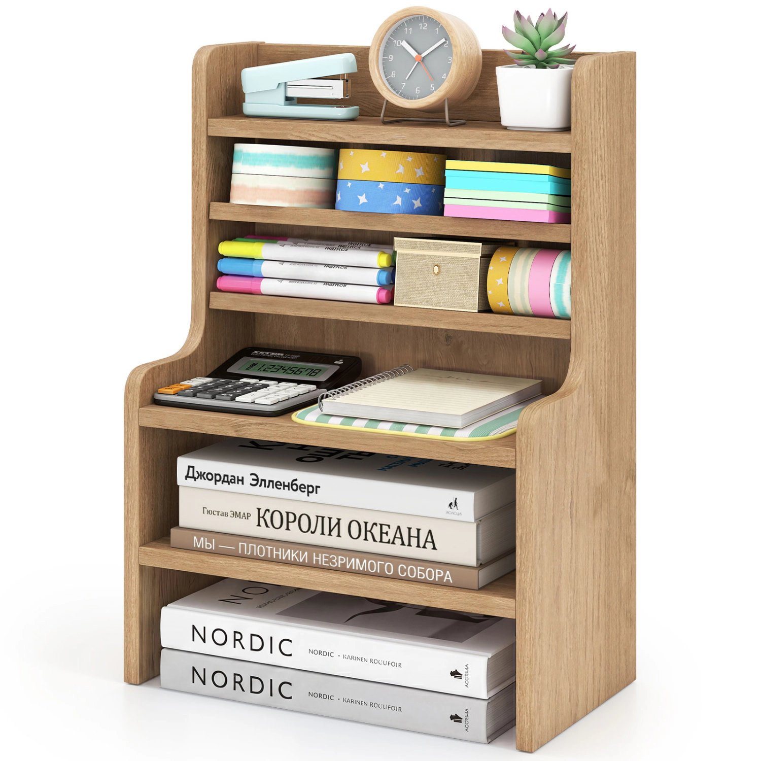 LJG Desktop Organizer 6-Tier Mini Storage Rack with 2 Removable Shelves