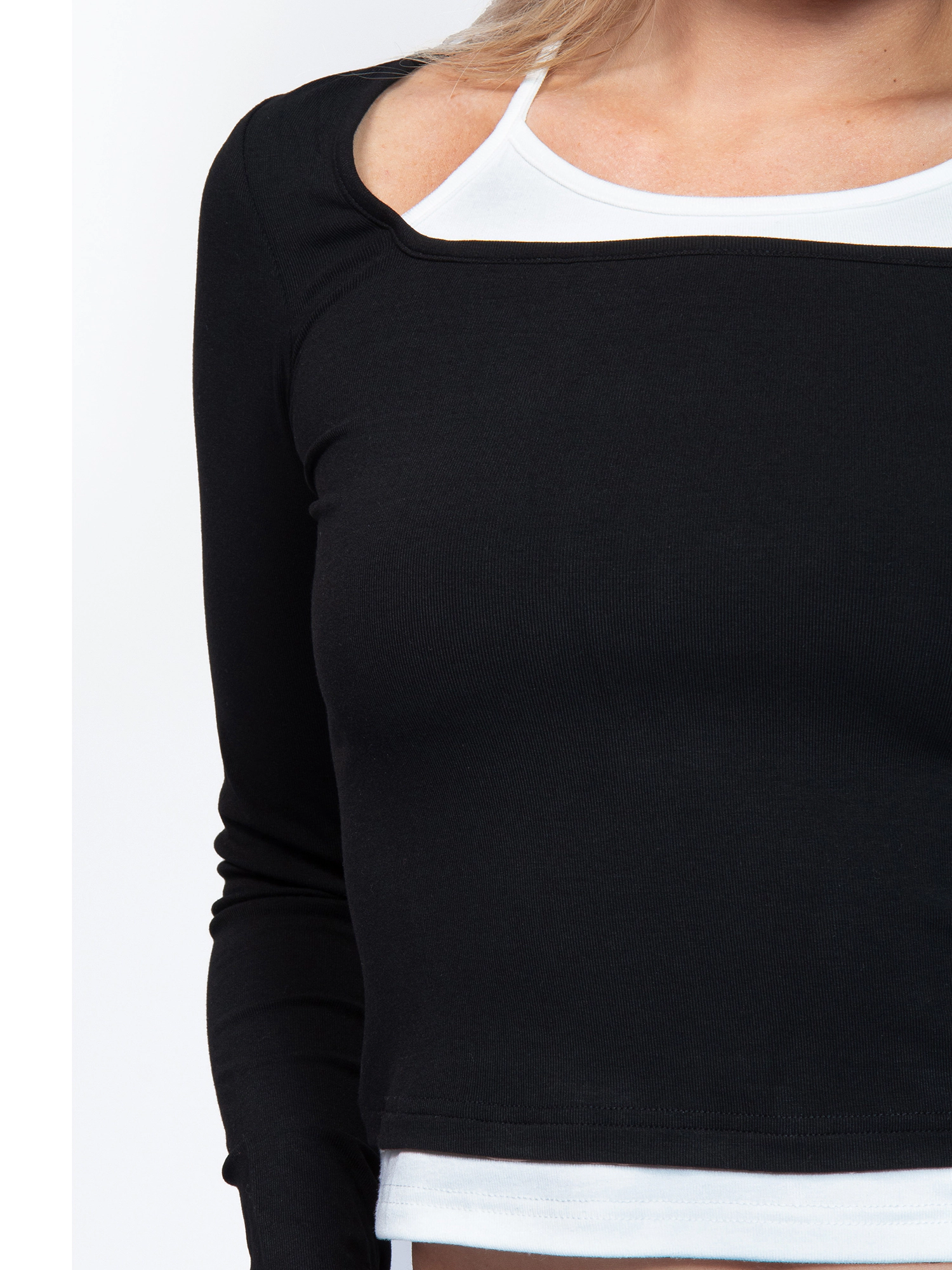 JESS by Meiko Women's Spring Casual Double Layer Square Neck Long Sleeve Halter Top