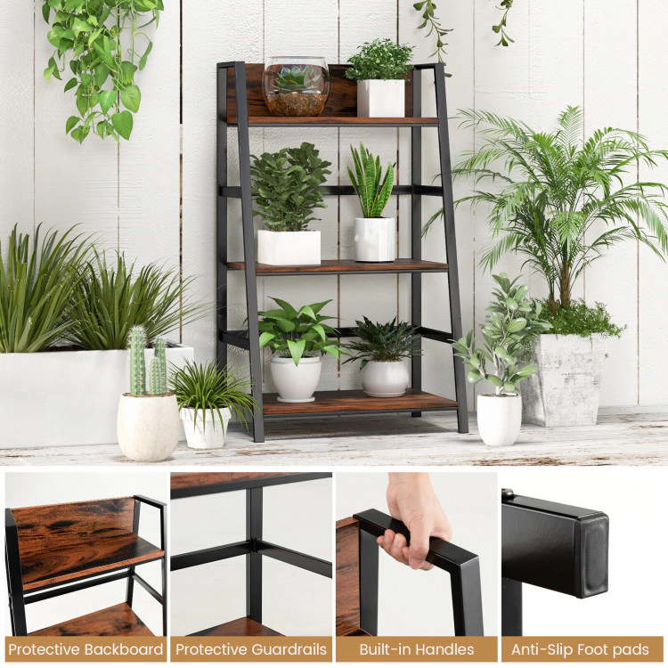 Hivvago 3-Tier Ladder Industrial Bookshelf with Metal Frame