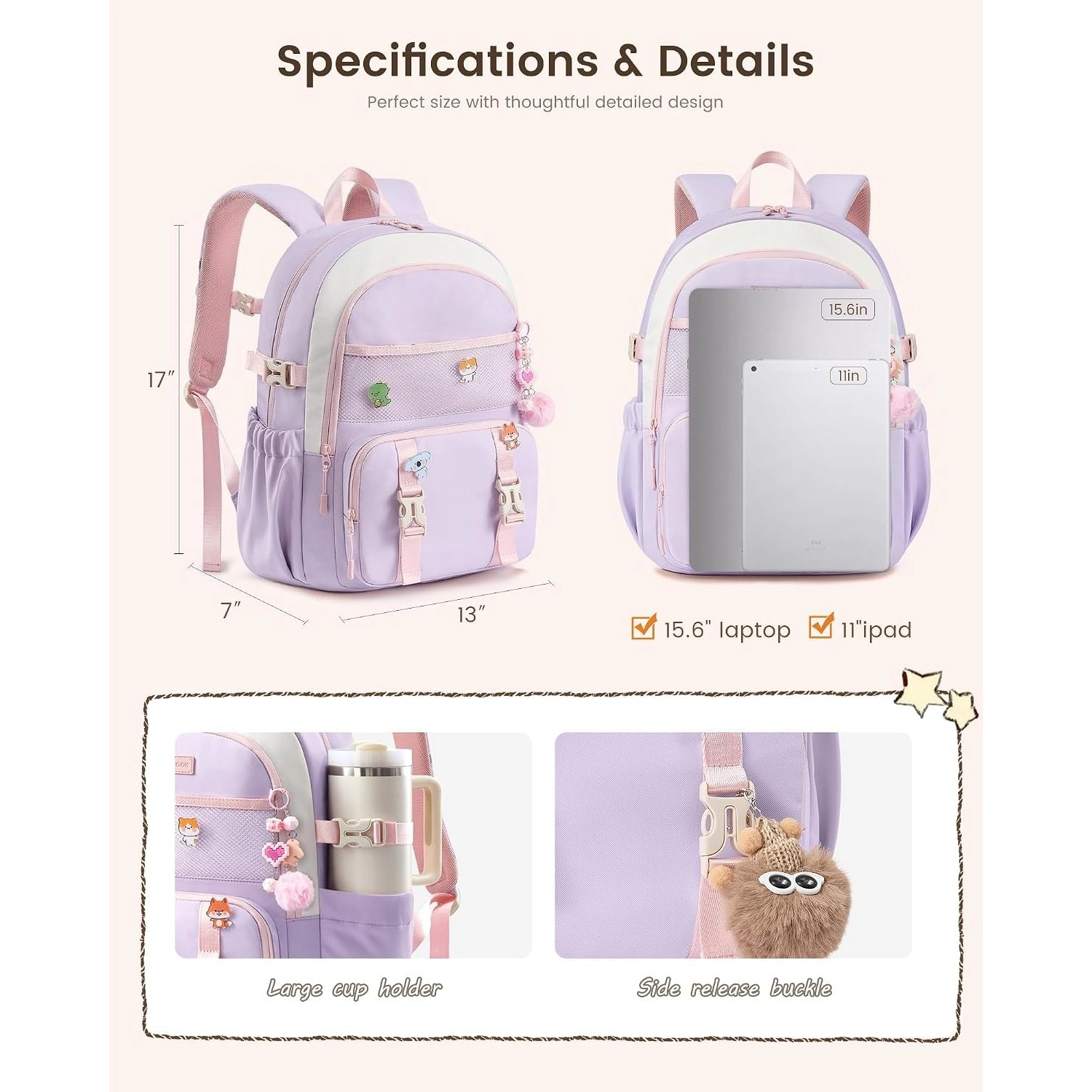 ASSTD NATIONAL School Bag for Girls Aged 8-14