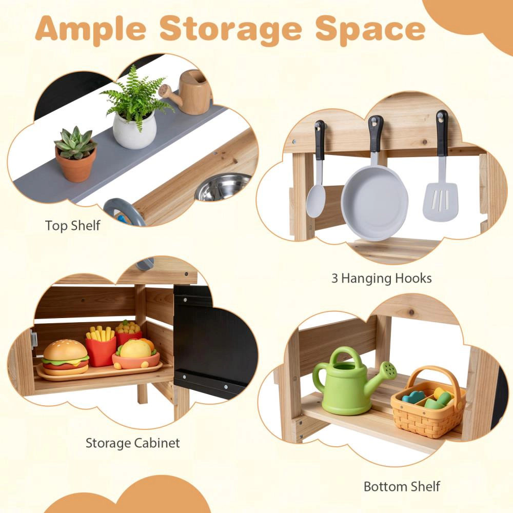 Hivvago Outdoor Wooden Mud Kitchen for Kids with Sink and Stoves