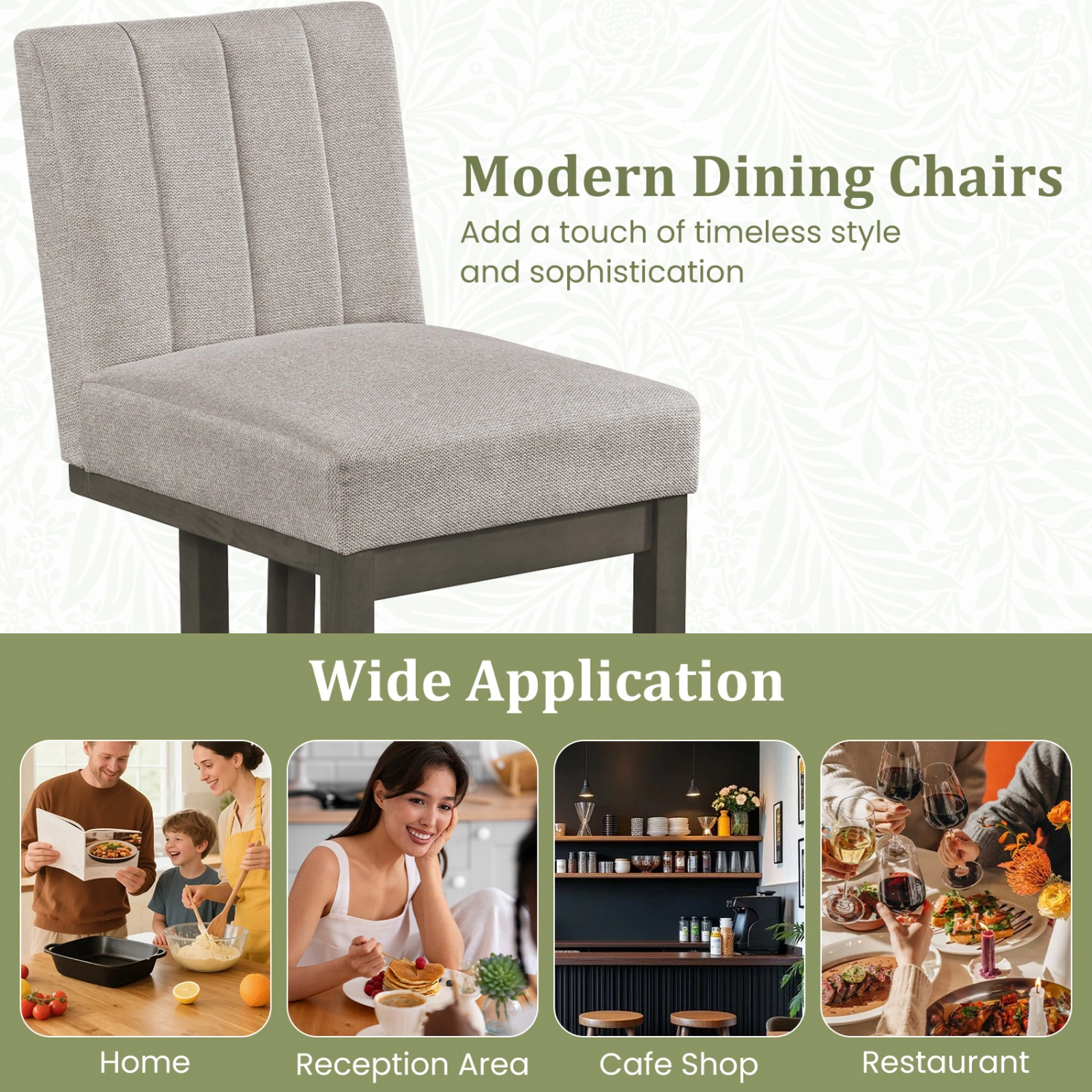 SUGIFT Modern Farmhouse 5.5 Thickened Padded Seat 330-lb Set of 4 Fabric Dining Chairs