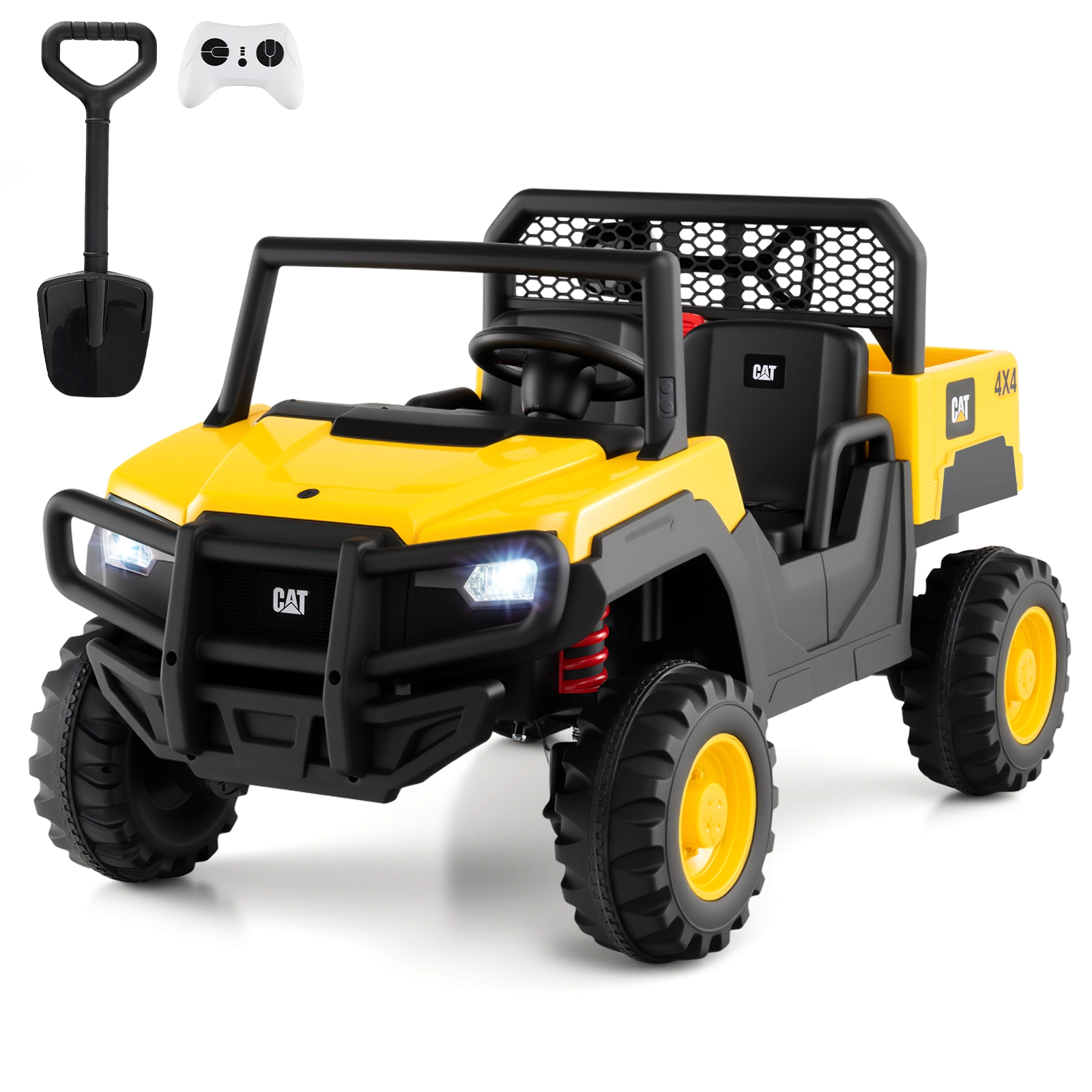 Costway 24V Ride On Dump Truck with Remote Control, Dump Bed, Shovel, Music, Soft Start