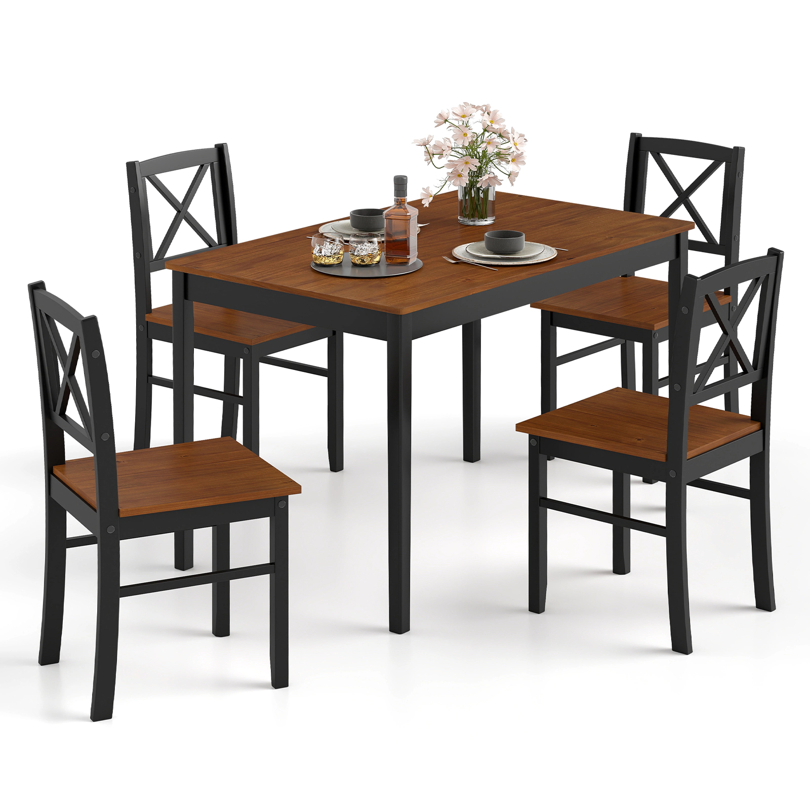 LJG 5 Piece Dining Table Set with Rectangular Kitchen Table and 4 Chairs for 4 People