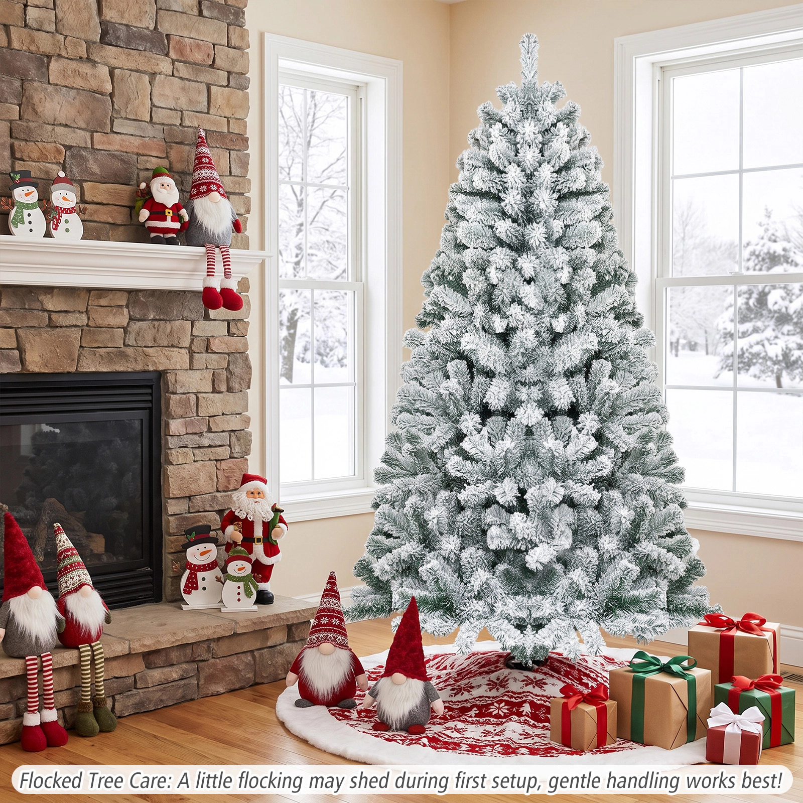 Costway 9 FT Flocked Cedar Christmas Tree Unlit Hinged White