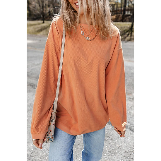Threaded Pear Women's Kamryn Ribbed Corduroy Oversized Sweatshirt