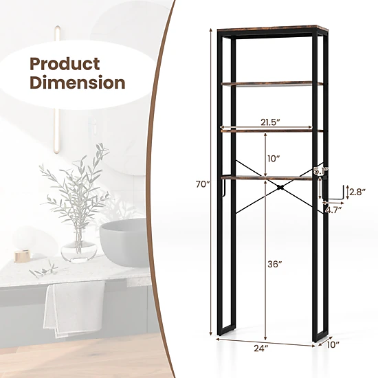 SlickBlue Over The Toilet Storage Rack 4 Tier Bathroom Shelf Organizer Metal Wood Unit