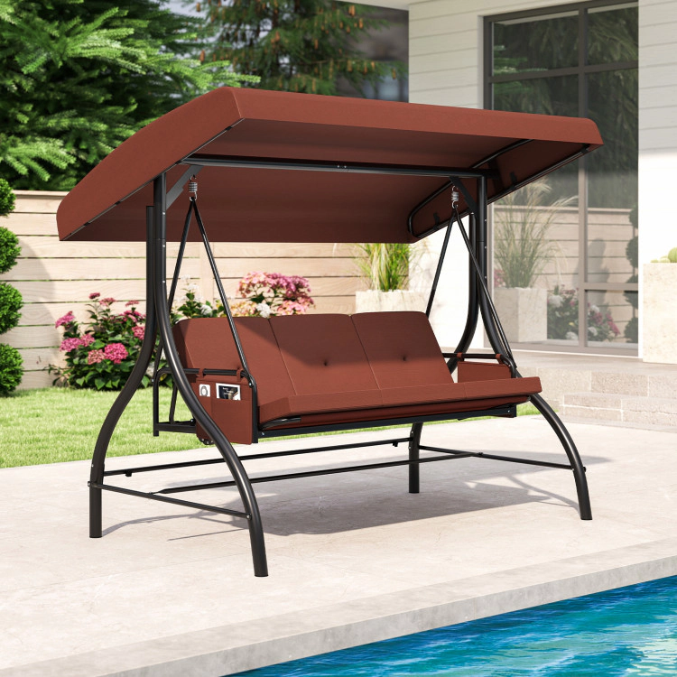 Hivvago 3-Piece Patio Swing With Canopy Removable Cushions And Side Pockets