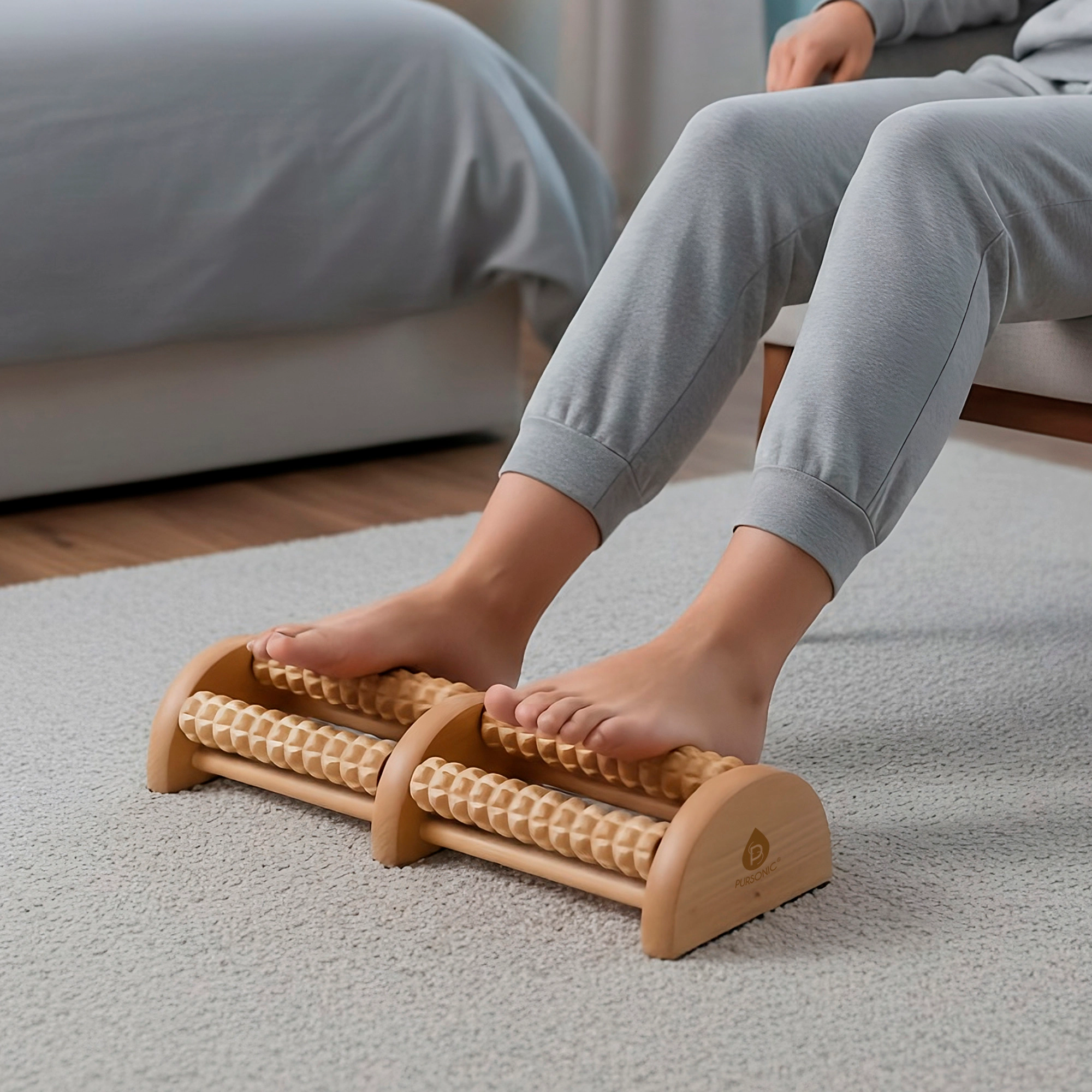 Pursonic Unisex Natural Wood Foot Relief & Relaxation Dual Roller Massager