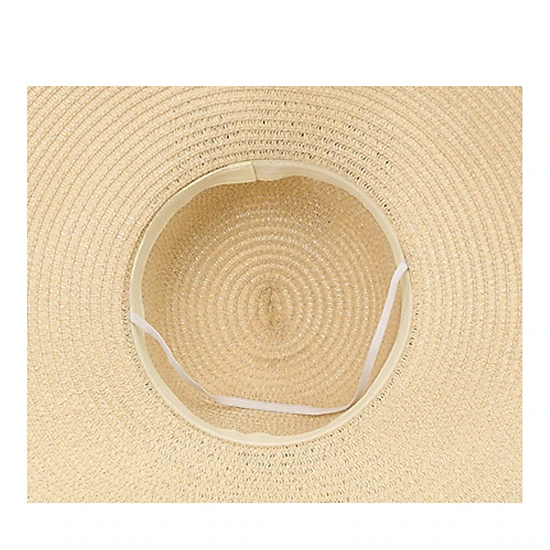 Anna-Kaci Women's Wide Brim Straw Sun Hat Lace Trim Bow Adjustable Chin Strap Breathable Packable Summer Beach Hat