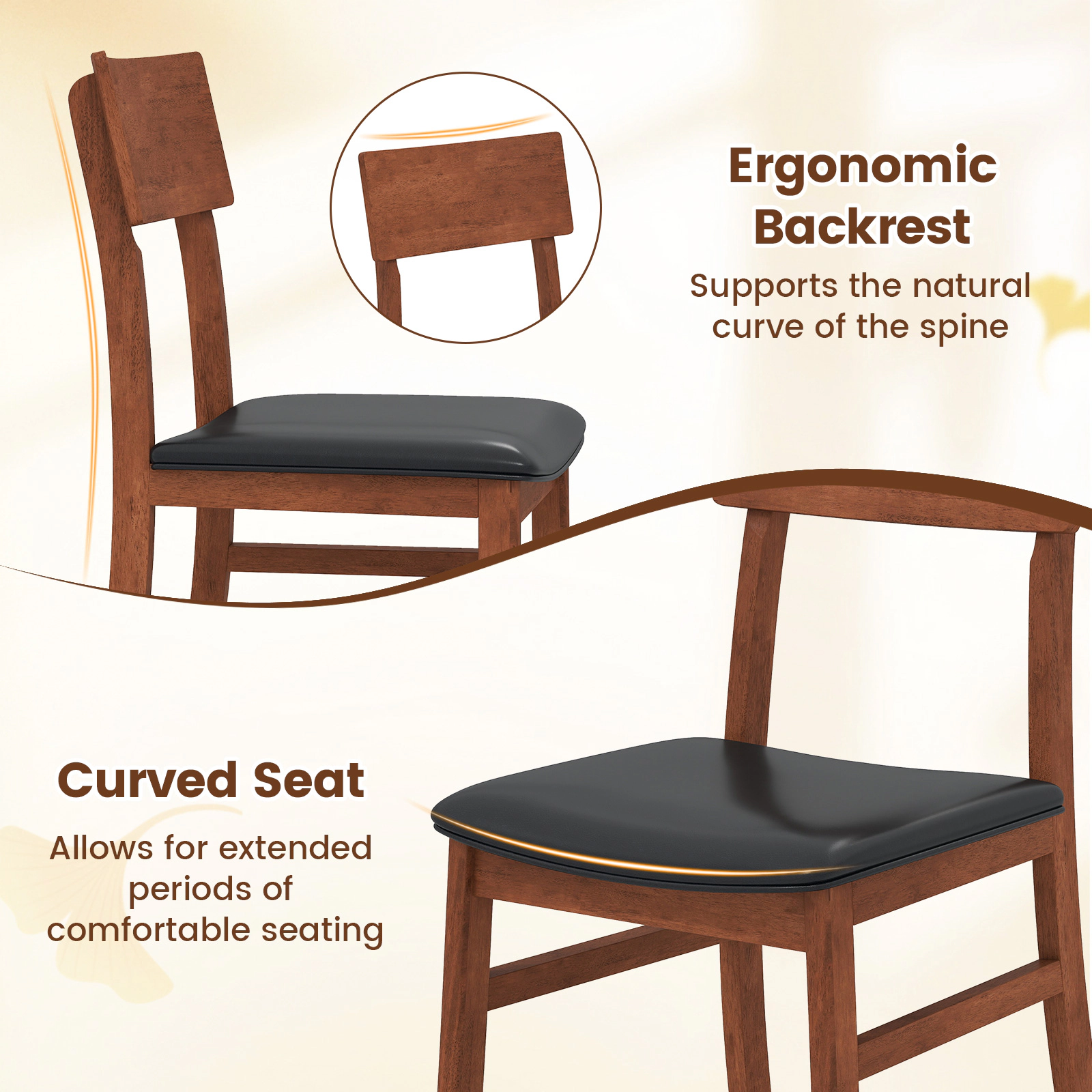 SUGIFT Black Rubber Wood Legs Faux Leather Upholstered Seat Set of 2 Dining Chairs