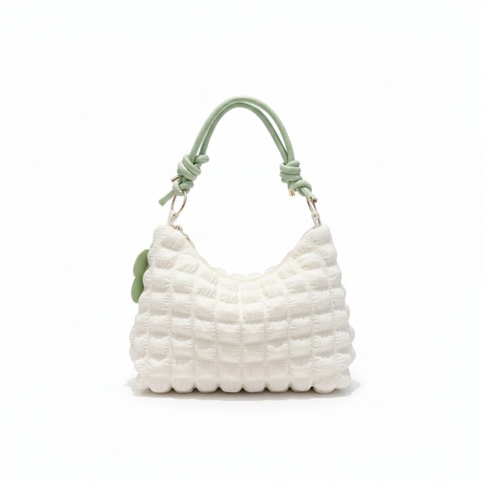 Alilang Women's Textured Shoulder Bag with Quilted Bubble Design Contrast Knot Handle and Flower Charm Accent