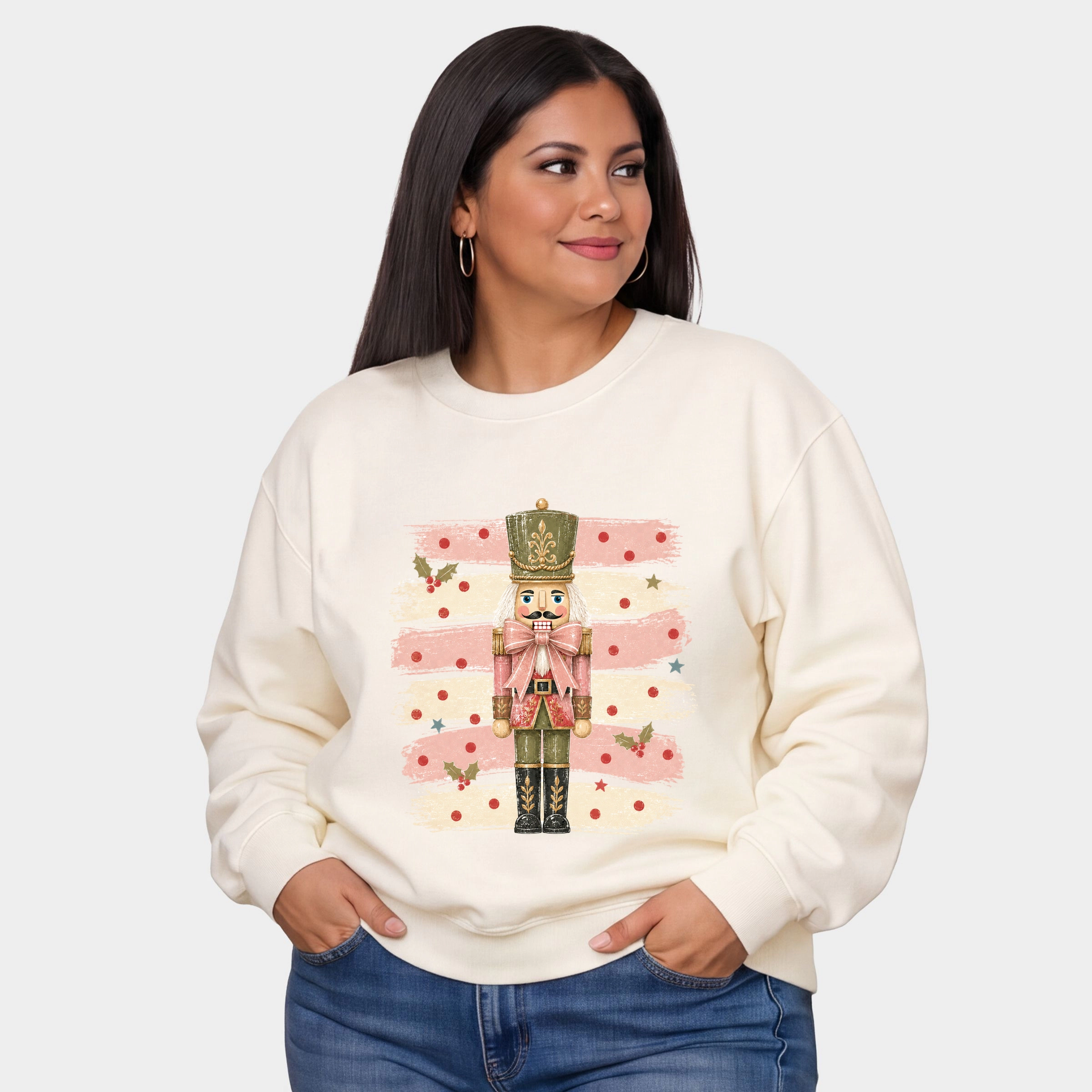 Simply Sage Market - Women's Plus Sweatshirt Nutcracker Stripes and Polka Dots