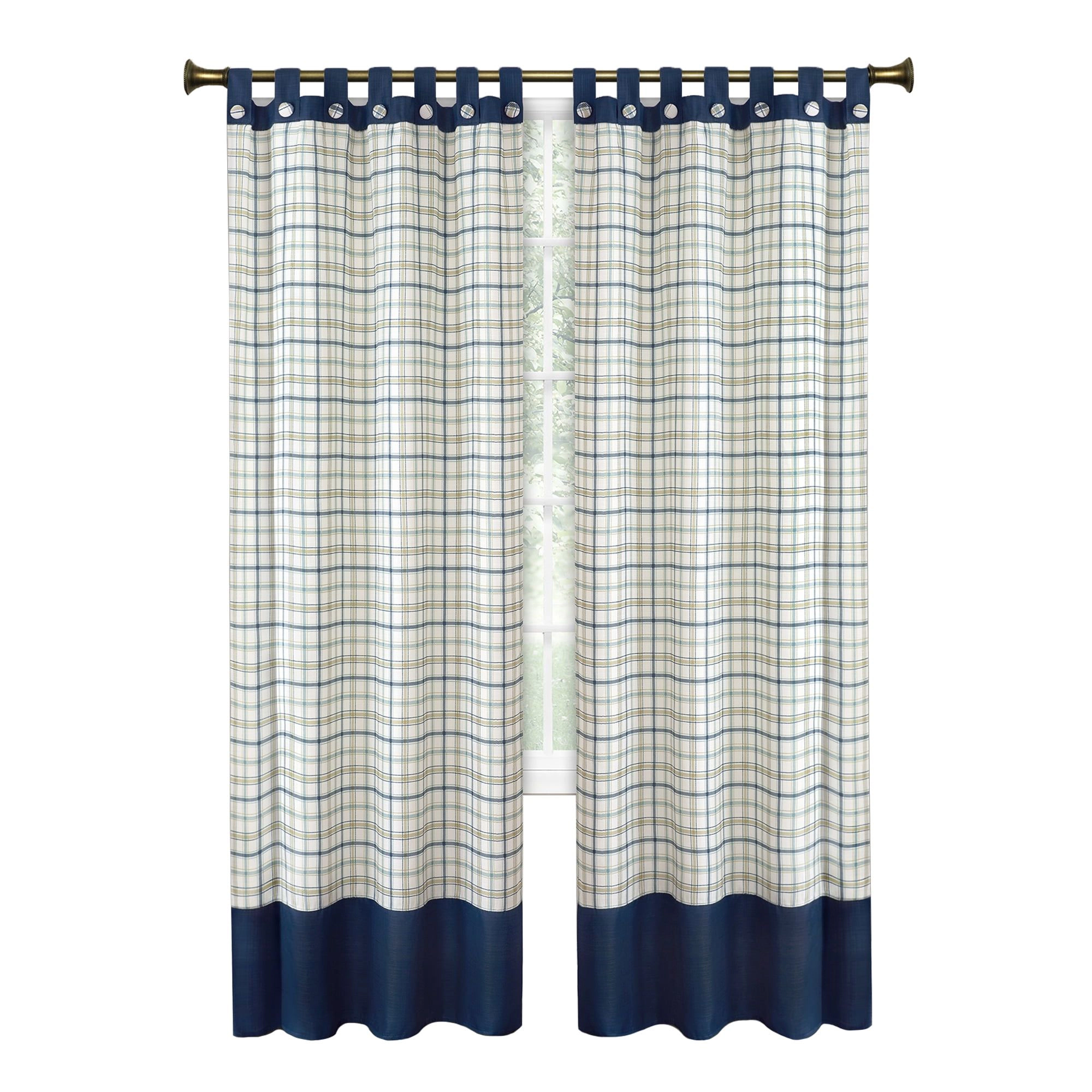 Kate Aurora 2 Pack: Shabby Farmhouse Plaid Tab Top Tattersall Window Curtains