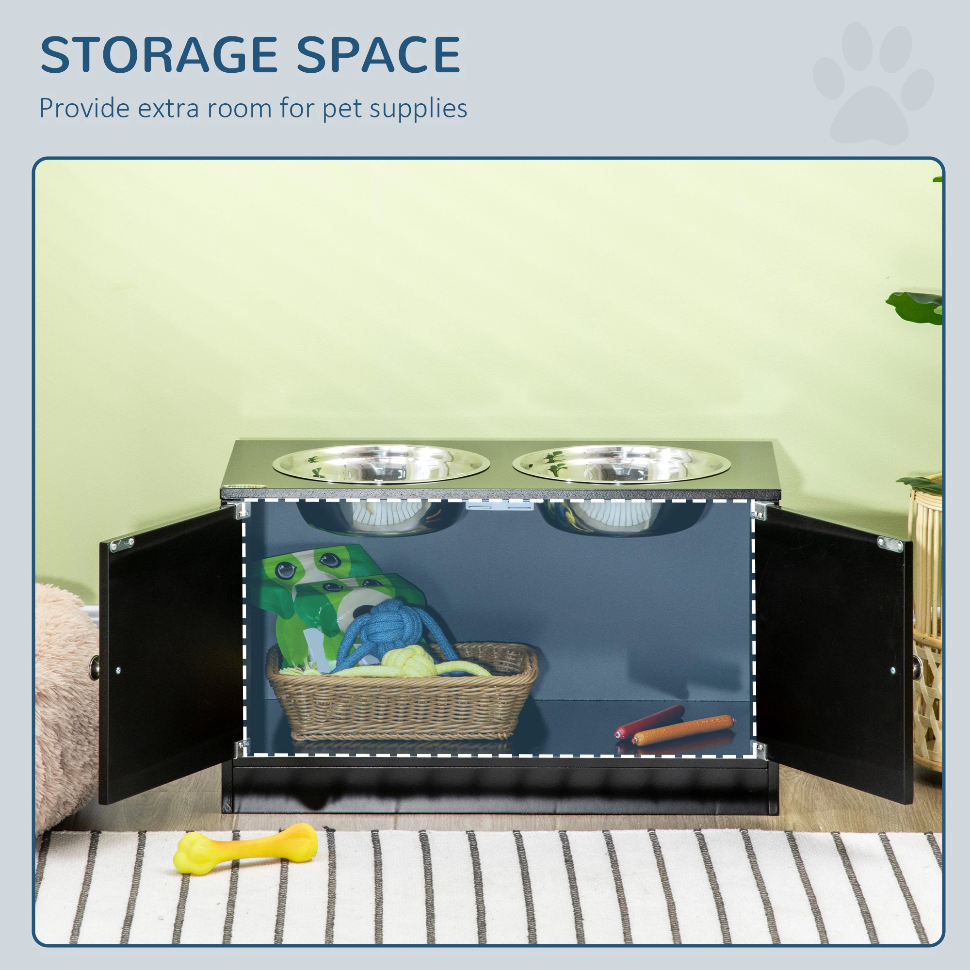 HONGGE Large Elevated Dog Bowls with Storage Cabinet Containing 44L Capacity Raised Bowl Stand Pet Food