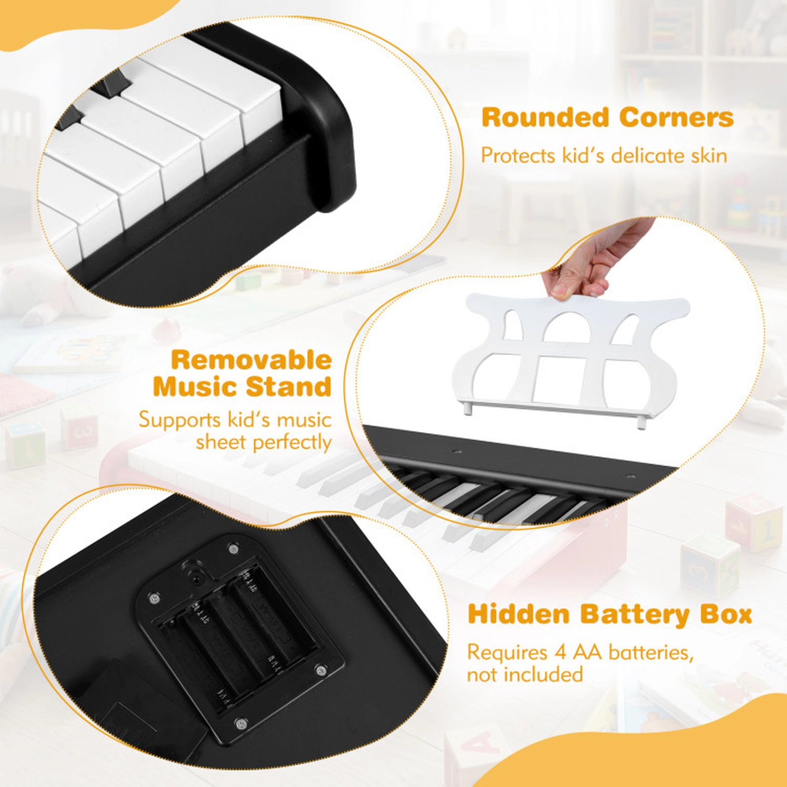 SUGIFT Kids Black 30-Key Digital Toy Piano with Removable Music Stand 18-in W 9.5-in D 3-in H Ages 3+