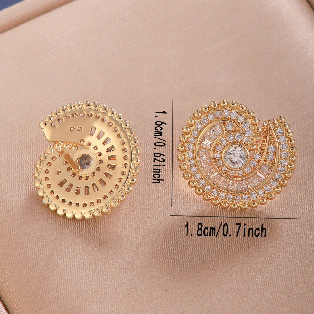 Spiral Shell Multi-Layer Paved Round Stud Earring