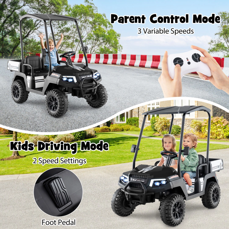 Hivvago 24V Kids Golf Cart 4WD 2-Seater Ride on Car with Dump Bed and Horn