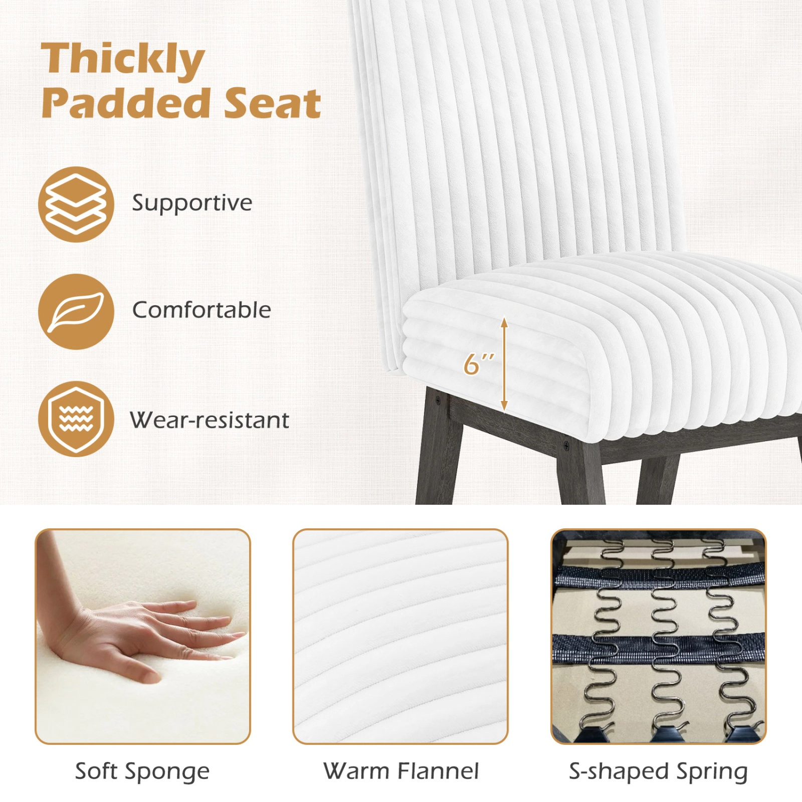 SUGIFT Set of 2 Upholstered Dining Chairs with Channel Tufted Back and Solid Rubber Wood Legs for Kitchen