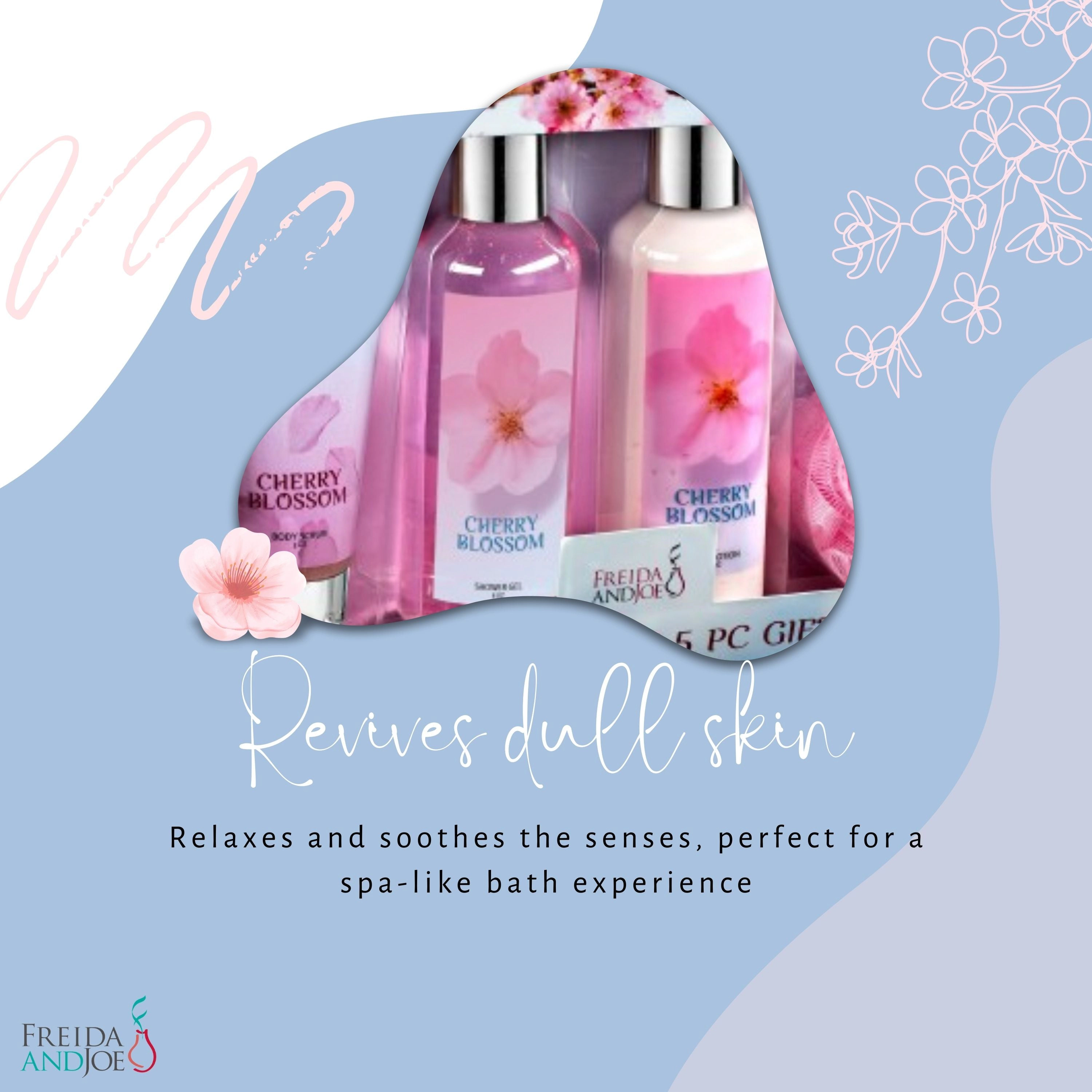 Freida And Joe Womens Blue Cherry Blossom Bath Body Collection Gift Box