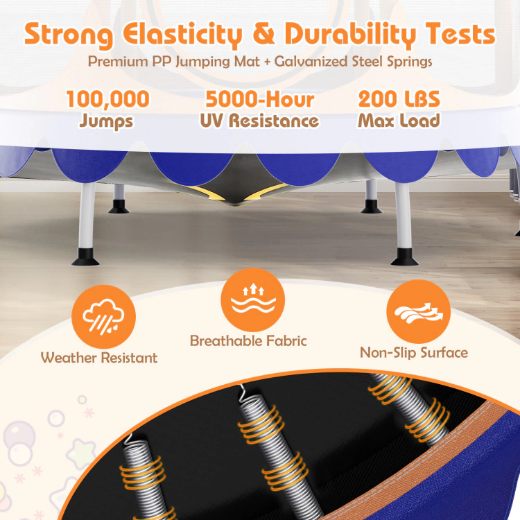 Hivvago 64 Inch Kids Trampoline with Detachable Canopy and Safety Enclosure Net