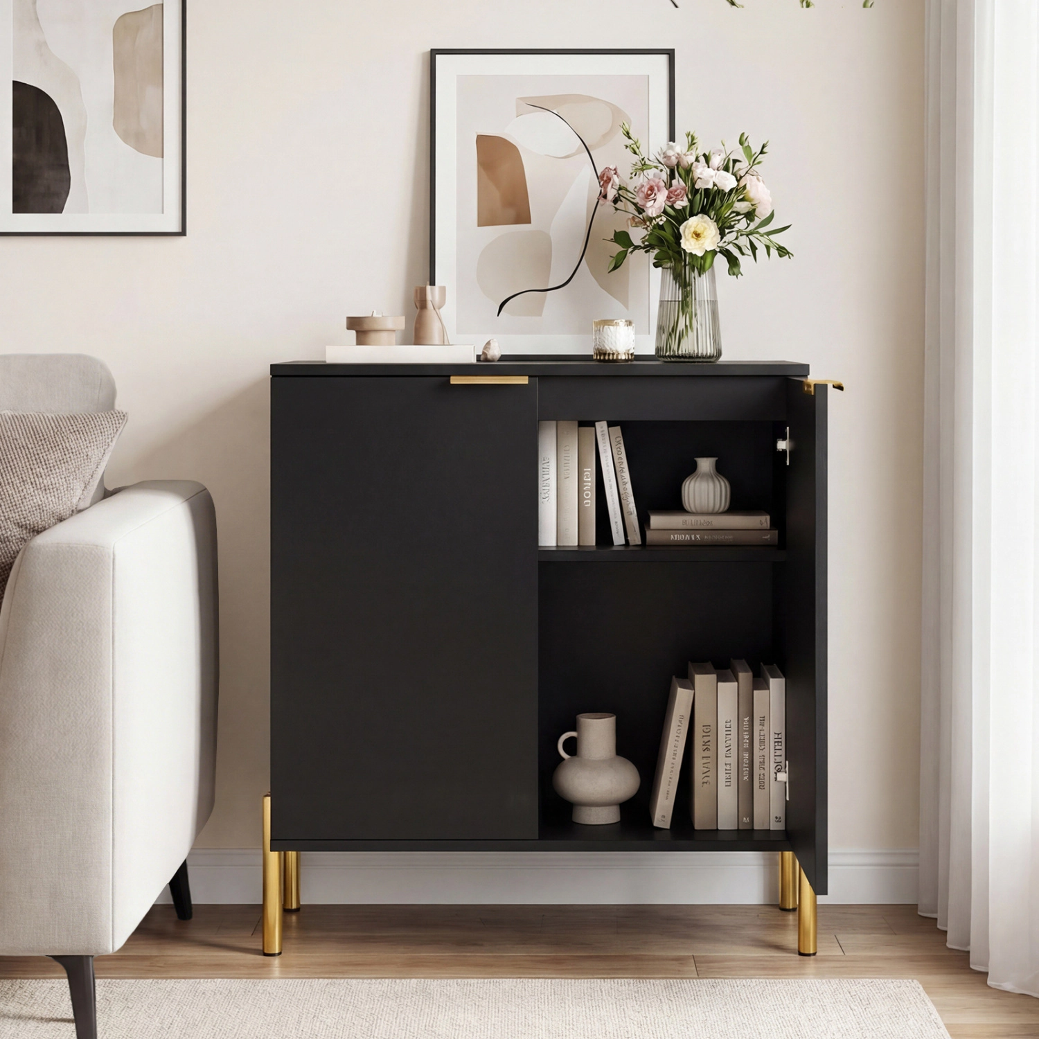 LJG Set of 2-Door Buffet Cabinet Sideboard with Metal Legs