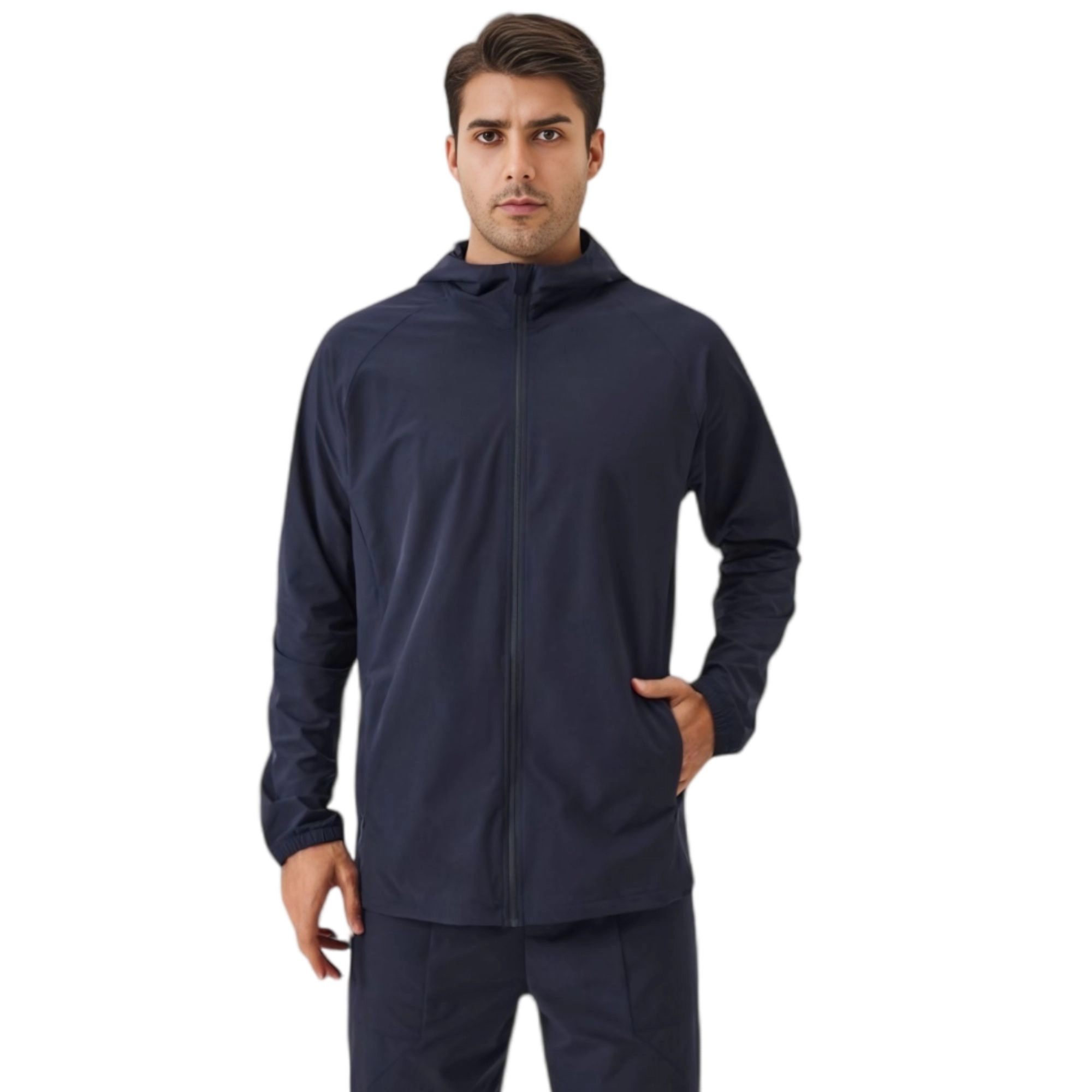 Anna-Kaci Men's Lightweight Zip-Up Hoodie Jacket with Adjustable Hood and Side Pockets