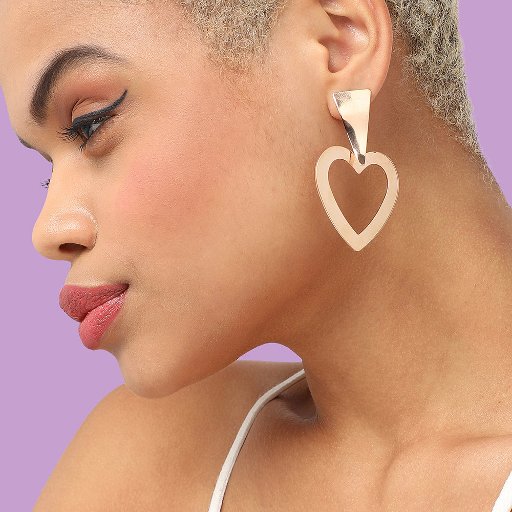 SOHI Women's Gold-Tone Heart Drop Earrings