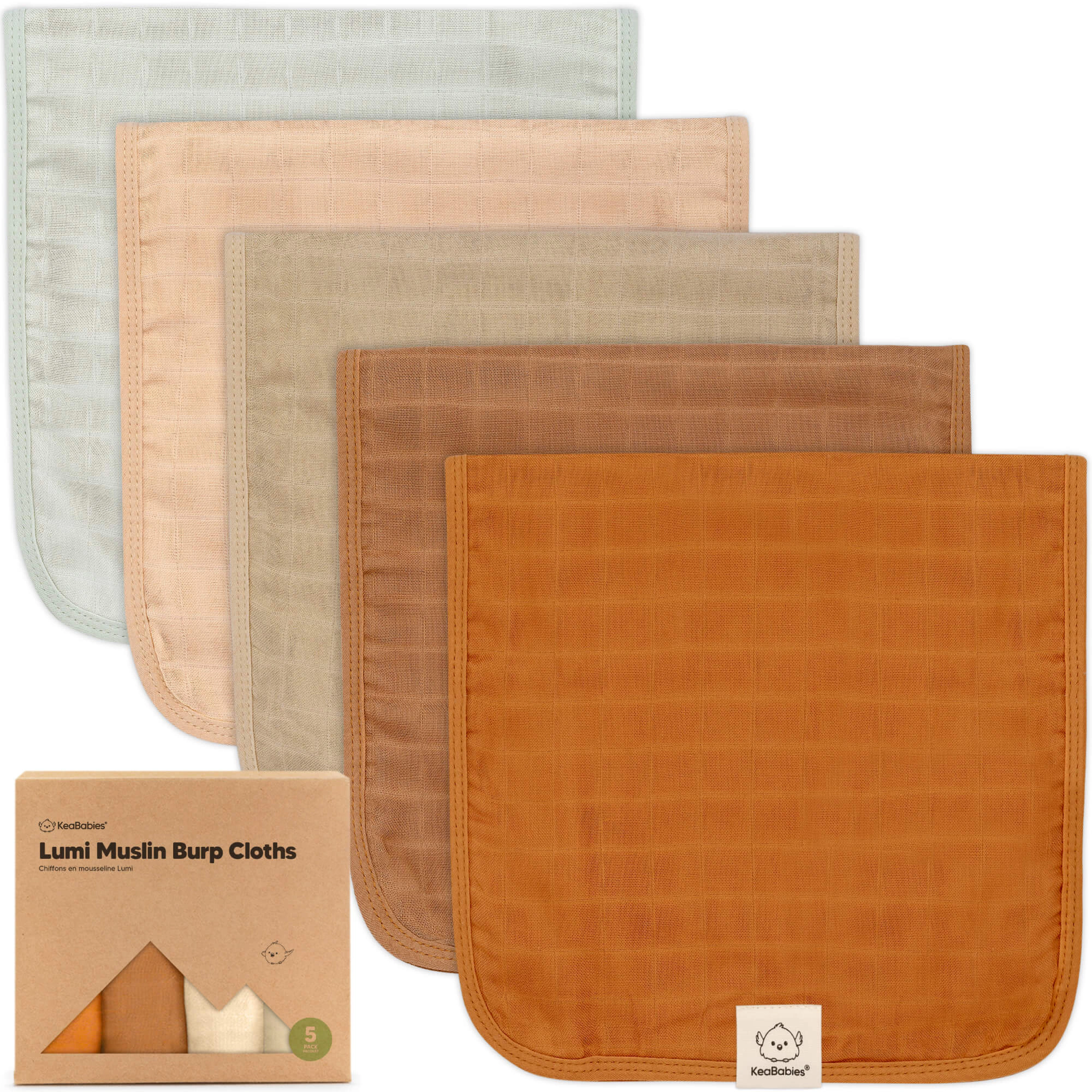 KeaBabies 5-Pack Lumi Muslin Burp Cloths