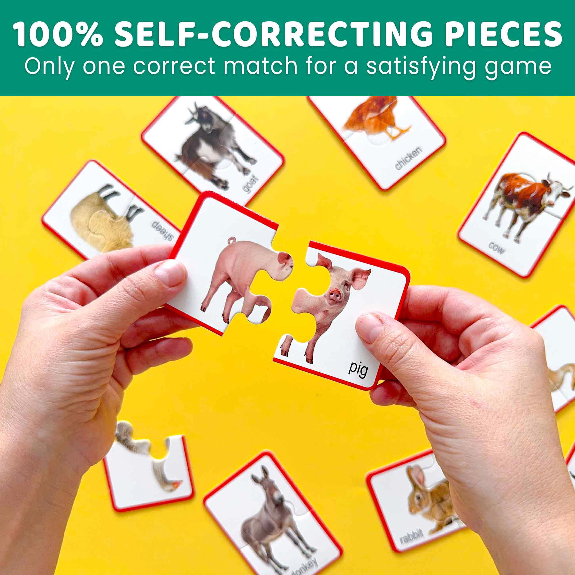 QUOKKA Self-Correcting Matching Puzzles for Toddlers, 32-Piece Memory Game, Animals & Food, Ages 1+