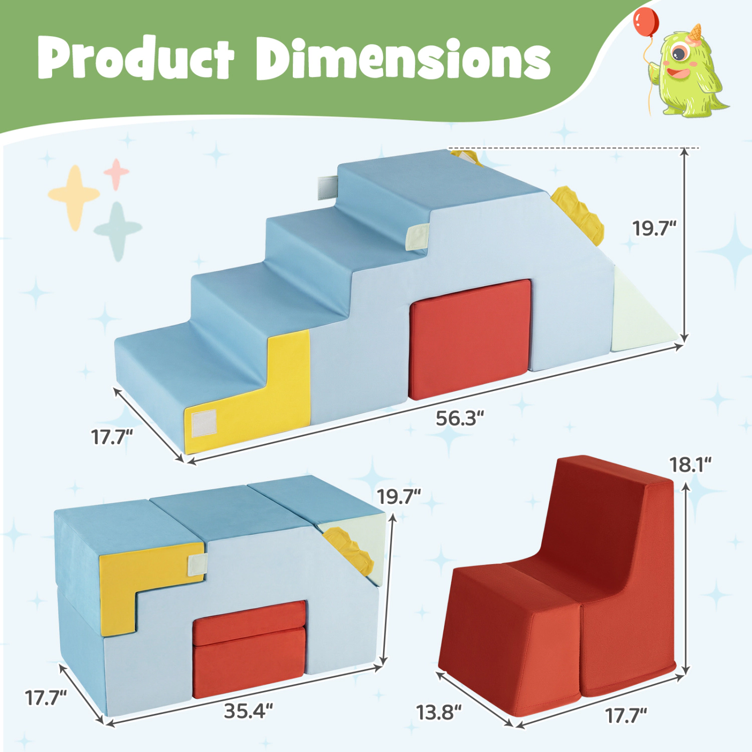 LJG Kids Soft Foam Blocks with Velvet Covers Convertible Table and Chair Set
