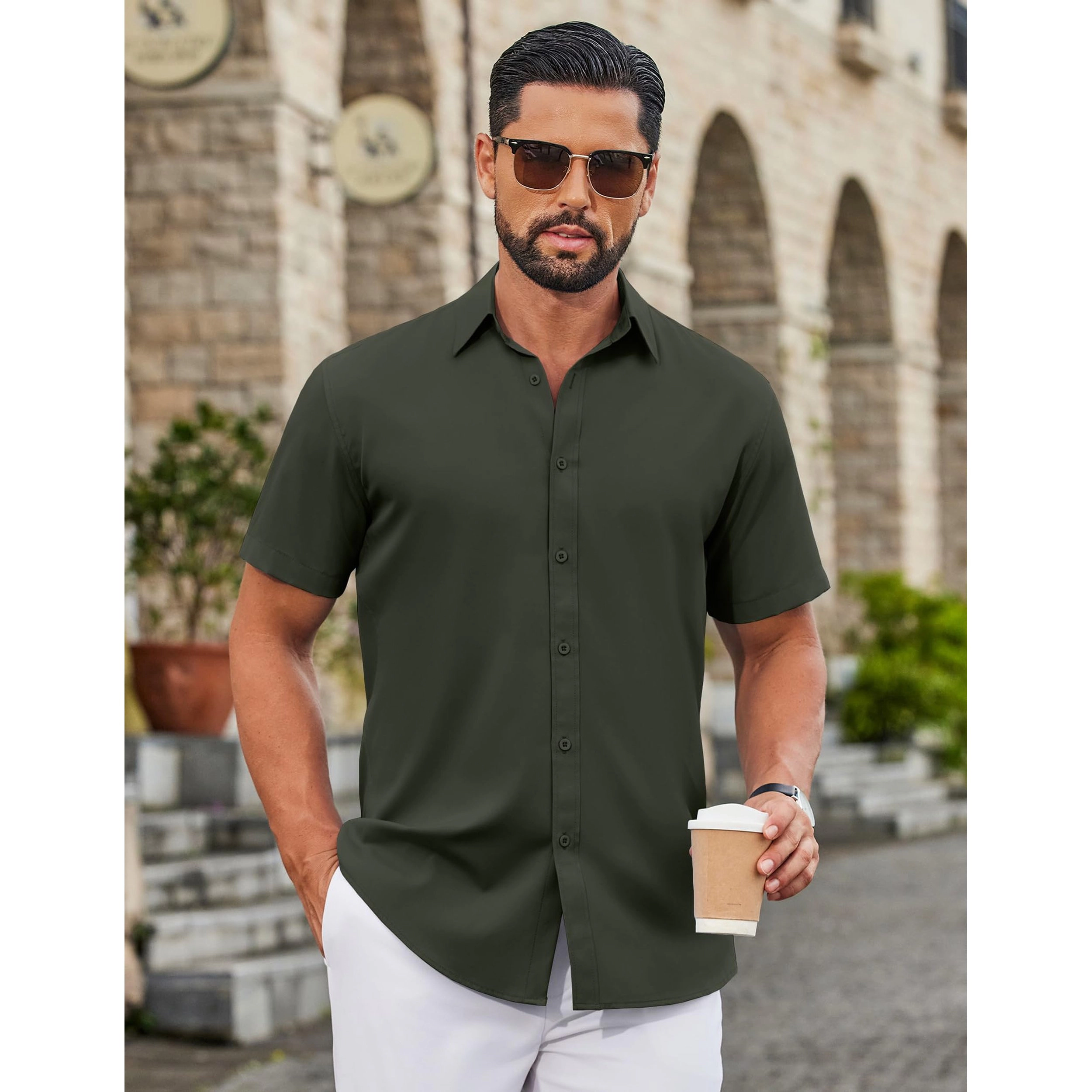 COOFANDY Men's Regular Fit Short Sleeve Button Front Shirt
