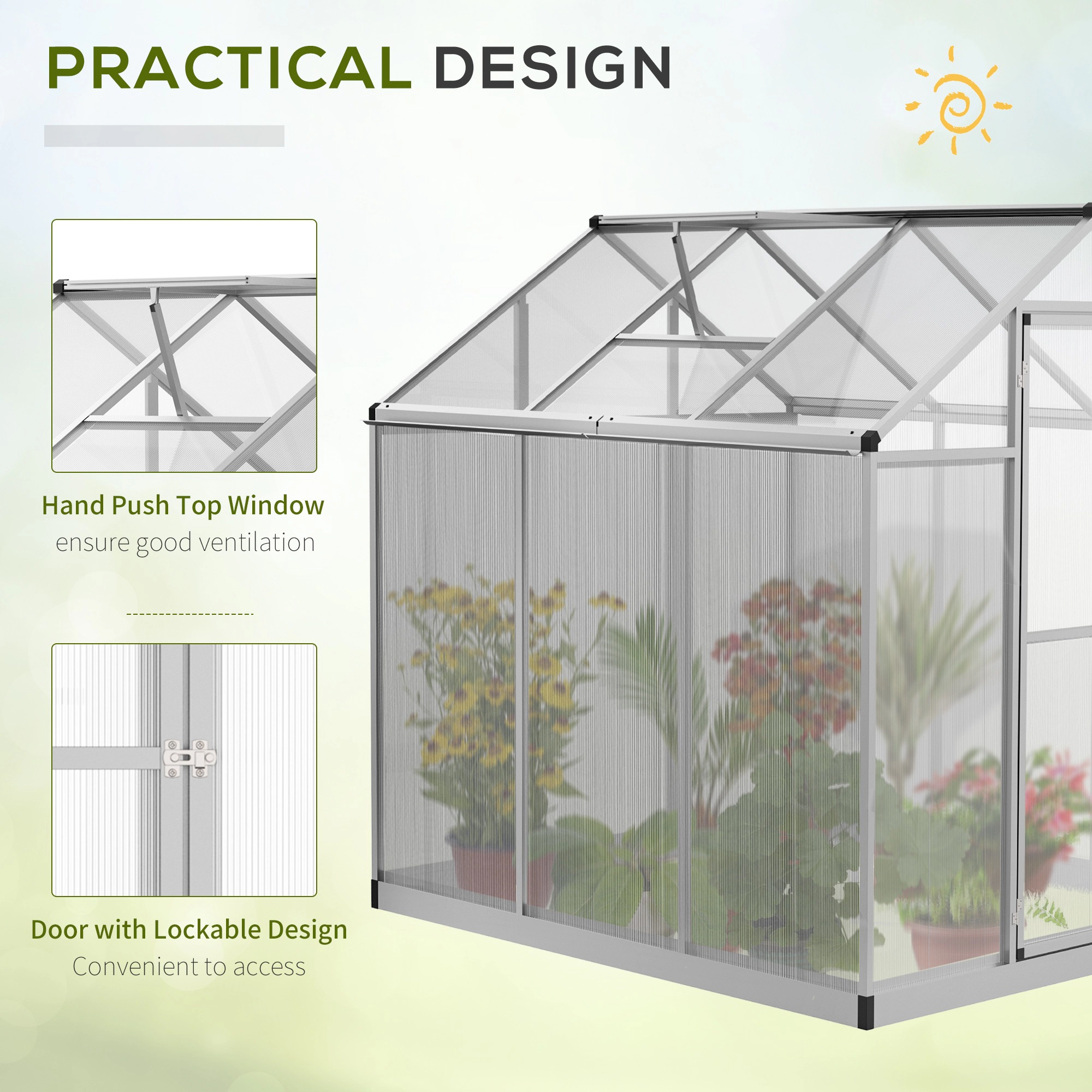 HONGGE Walk-In Polycarbonate Greenhouse with Roof Vent, Greenhouse for Winter